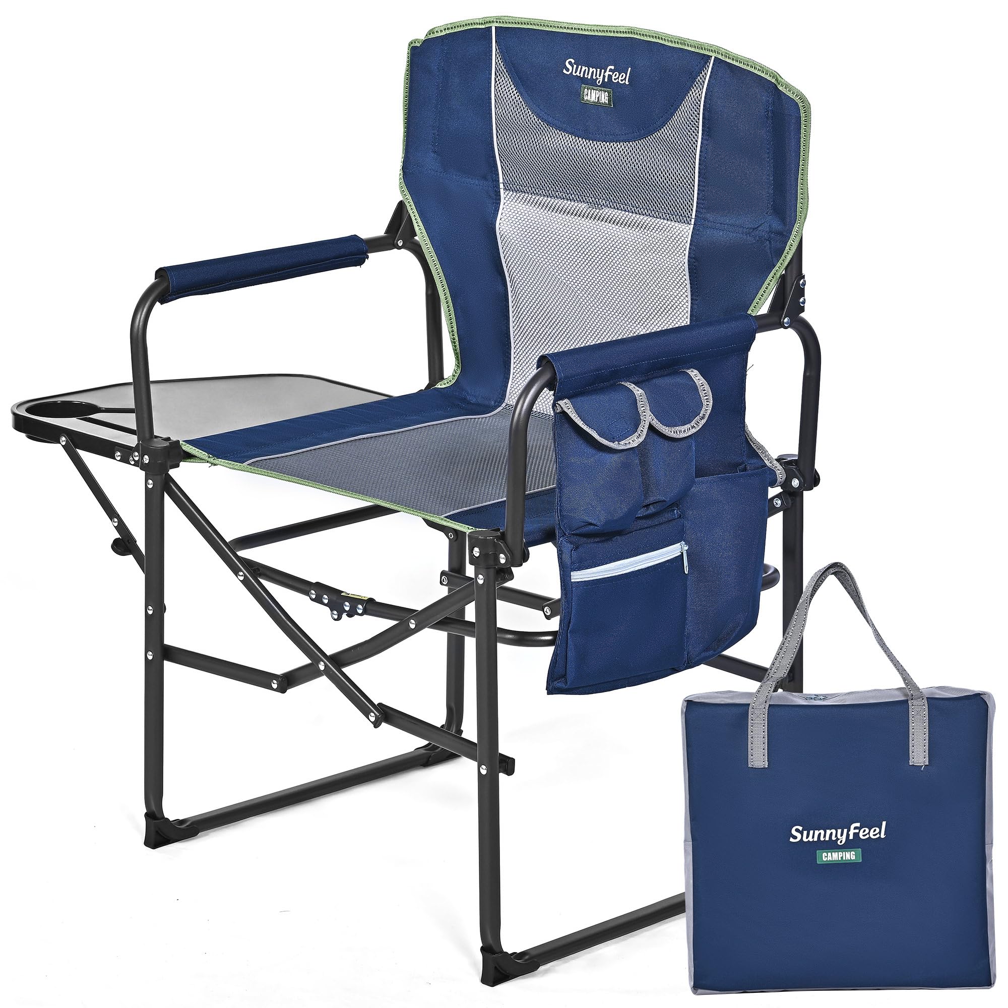 **SUNNYFEEL Oversized Heavy Duty Folding Camping Chair with Side Table & Pocket – Portable Outdoor Chair for Beach, Fishing, Picnic, Concert, Tailgating – Perfect for Camping, Backyard, and Patio Relaxation**