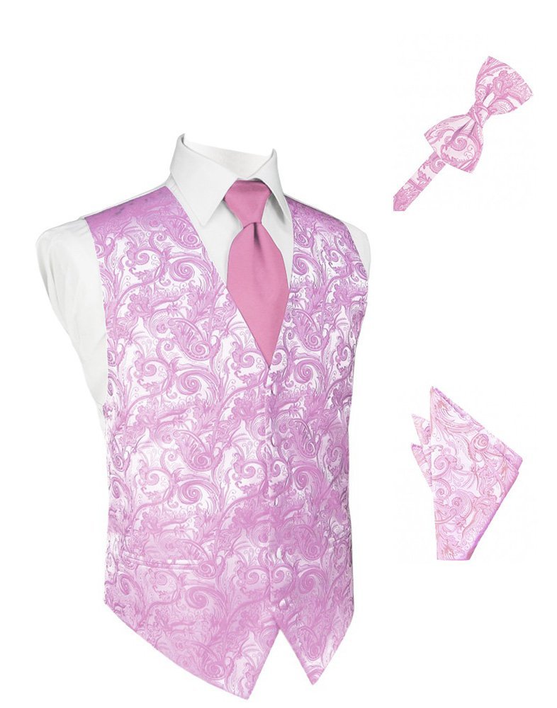 Elegant Rose Petal Paisley Satin Tuxedo Vest with Bowtie & Pocket Square Set for Men - Perfect for Weddings, Prom, Black Tie Events & Formal Occasions