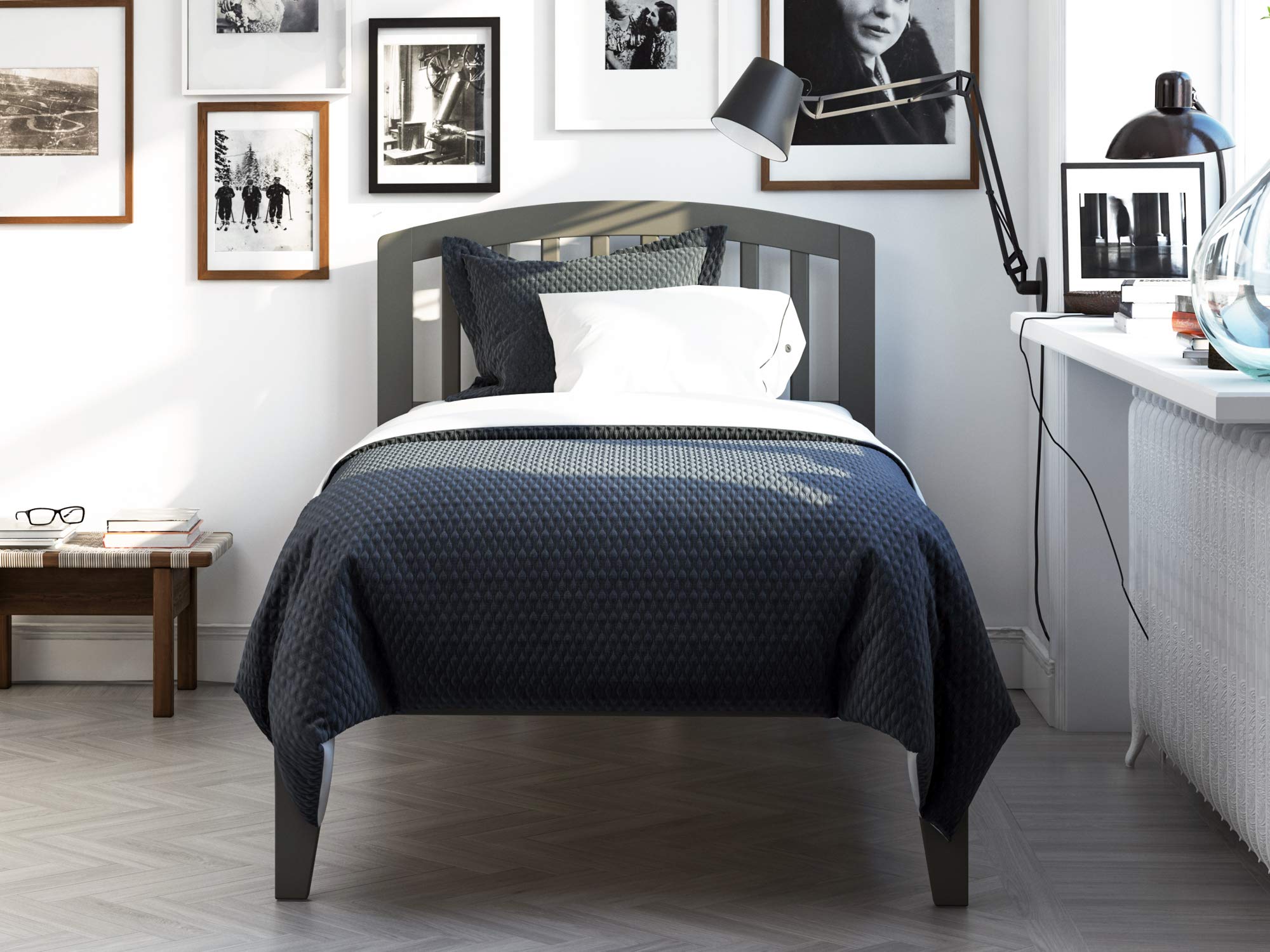 AFI Richmond Twin XL Platform Bed Frame with USB Charging Ports - Modern Grey Wooden Bed for Small Spaces, Dorms & Guest Rooms