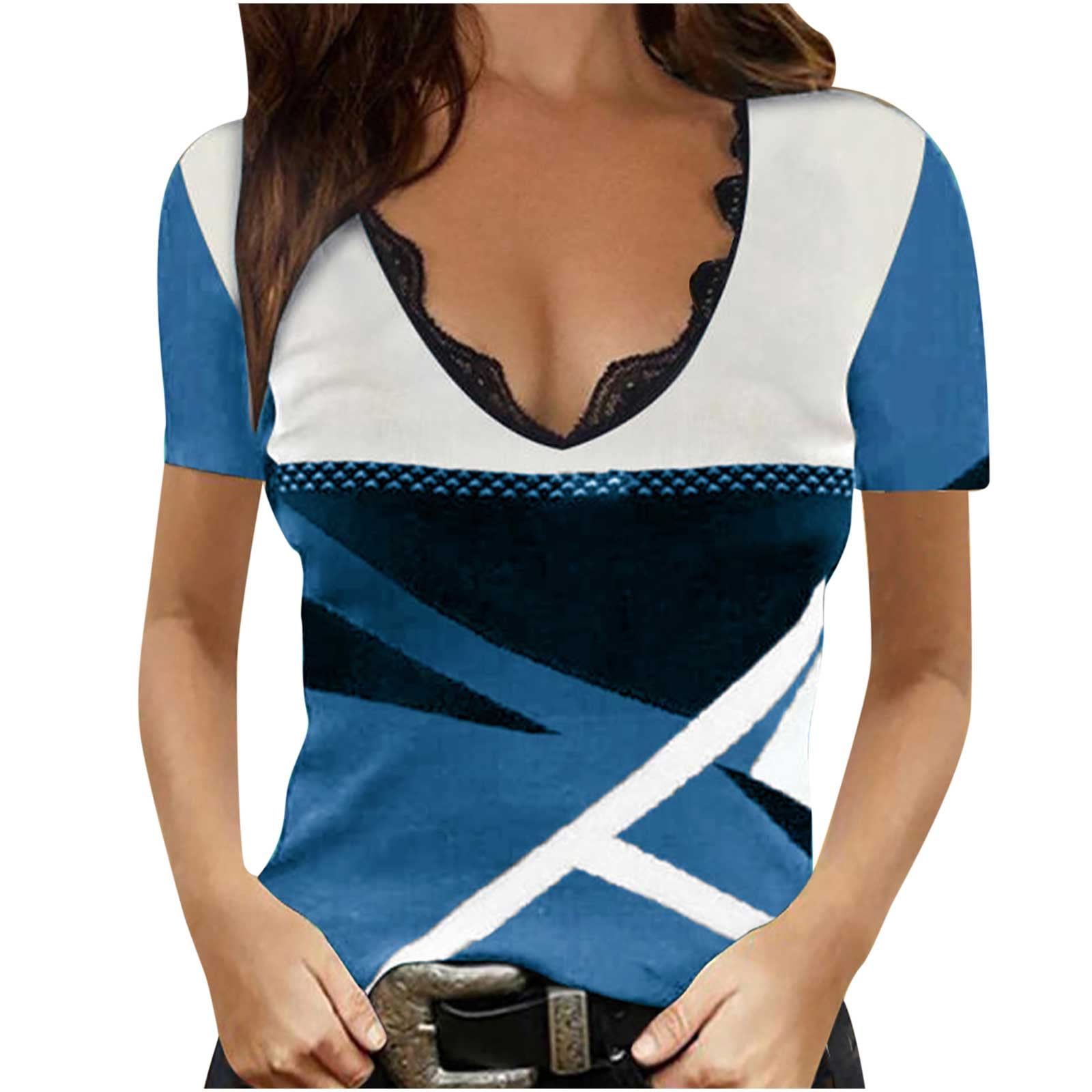 Women's Printed V-Neck T-Shirts - Short Sleeve Graphic Tees for Fashion Streetwear & Sexy Outdoor Blouses | Casual Wear, Summer Outfits, Party & Date Night Looks
