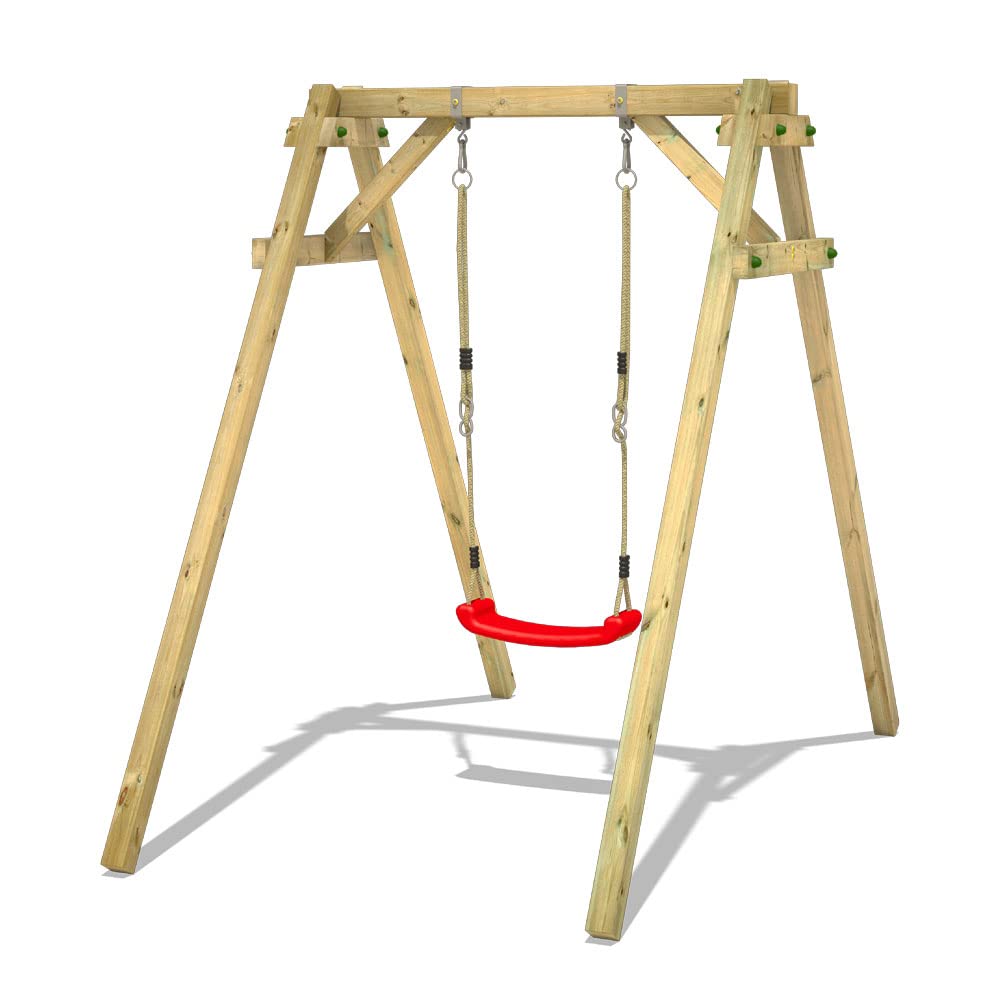 WICKEY Kids Swing Set with Stand - Red Wooden Swing for Backyard, Garden, and Outdoor Play | Heavy Duty Swing Frame for Children's Playground and Home Use