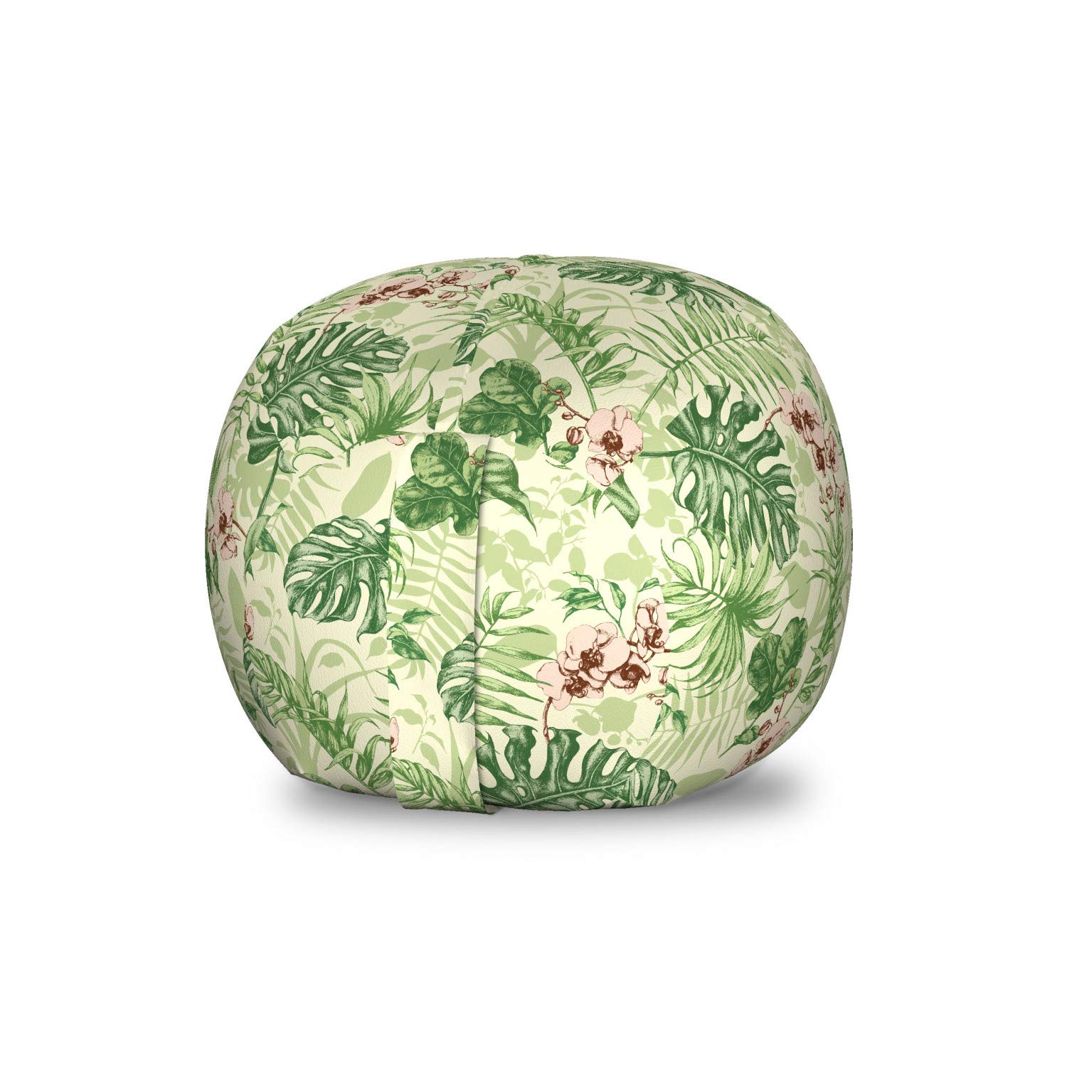 Ambesonne Floral Storage Toy Bag Chair - Hand Drawn Leaves & Flowers Design, Washable Stuffed Animal Organizer, Small Cream Multicolor - Perfect for Kids' Room, Nursery & Playroom Organization