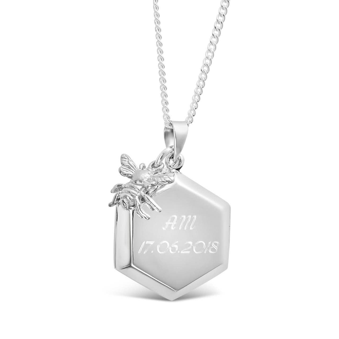 Bee Locket Necklace in White Gold - Personalized Photo Pendant for Women - Perfect for Anniversaries, Birthdays & Memorial Gifts