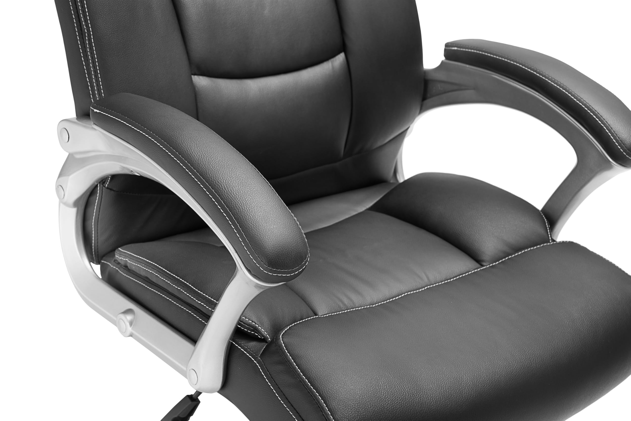 Deuba® Faux Leather Office Chair - Ergonomic Executive Desk Chair with Adjustable Height & Armrests, 120kg Weight Capacity - Black & Silver - Perfect for Home Office, Gaming & Workspaces