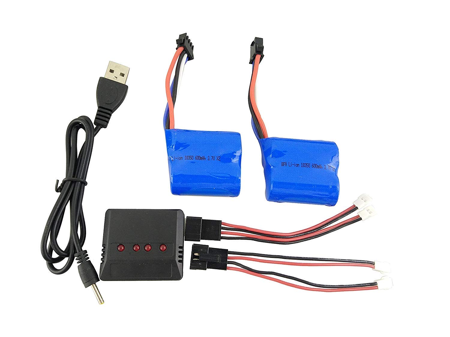 2PCS 3.7V 600mAh Li-Polymer Replacement Batteries with Dual Charger & Charge Transfer Cable for UDI RC UDI001 UDI008 RC Boat - Perfect for Extended Playtime & Backup Power