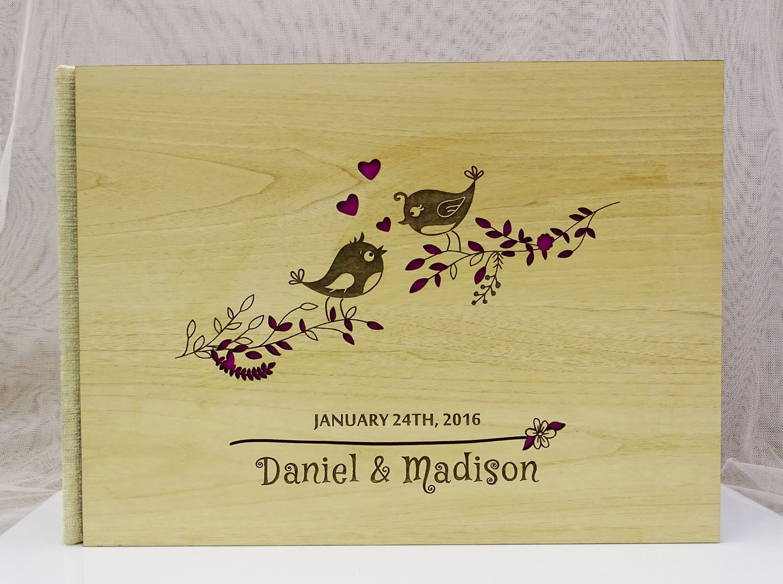 Custom Rustic Wood Engraved Wedding Guest Book for Bride & Groom - 50 Page Advice Keepsake for Wedding Reception, Anniversary & Bridal Shower