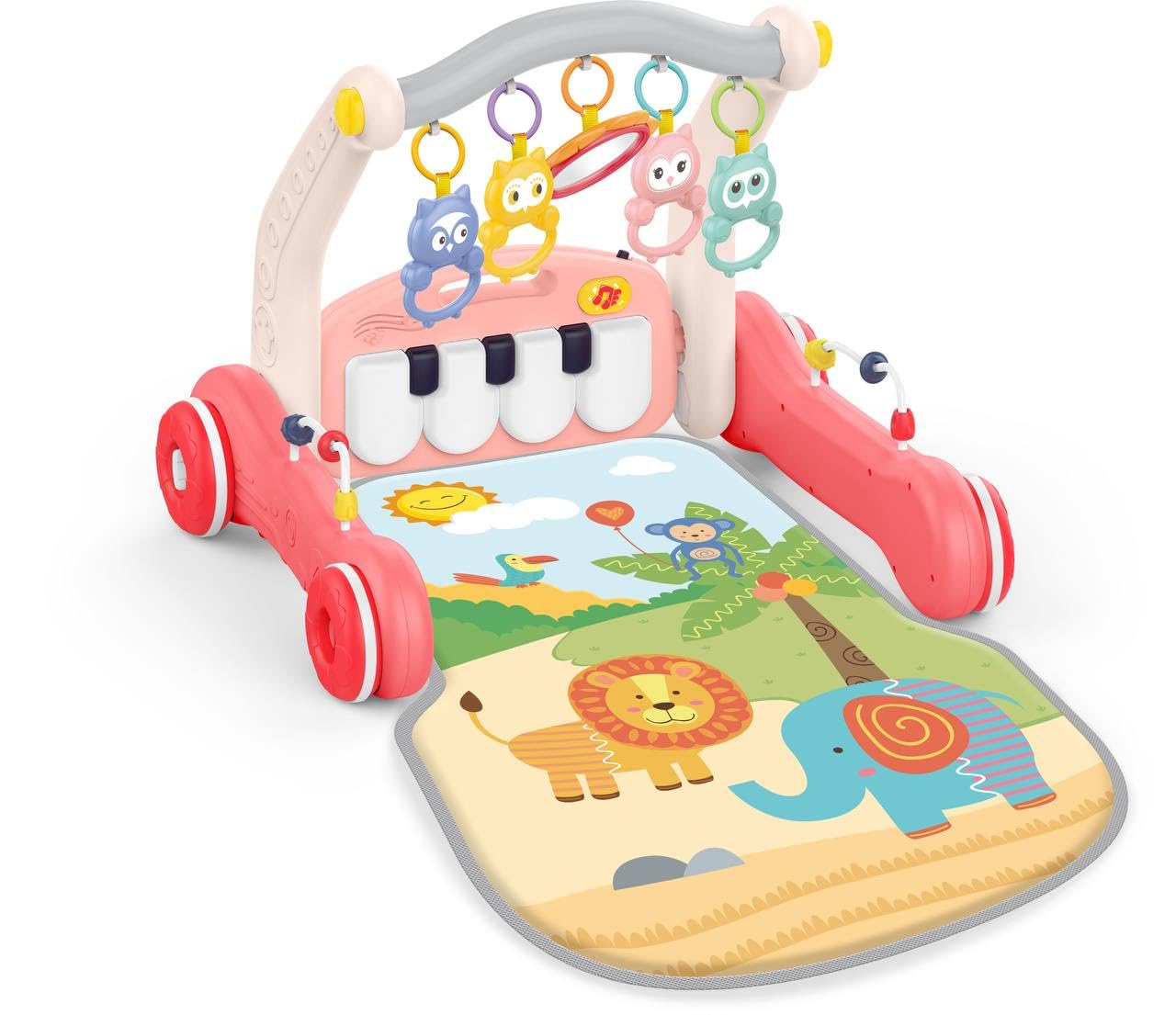 3-in-1 Pink Baby Piano Play Mat & Walker - Musical Activity Center for Tummy Time, Crawling & Early Learning | Perfect for Infants 6-12 Months | Interactive Floor Toy for Sensory Development & Motor Skills