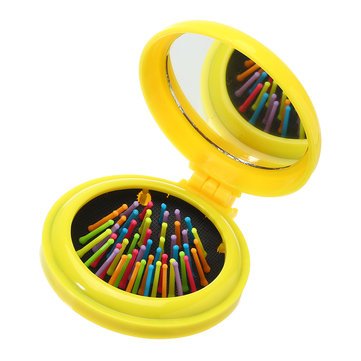 Portable Round Folding Hair Comb Massager with Mirror - Gentle Scalp Massage for Relaxation & Hair Growth - Perfect for Travel, Home, and Salon Use