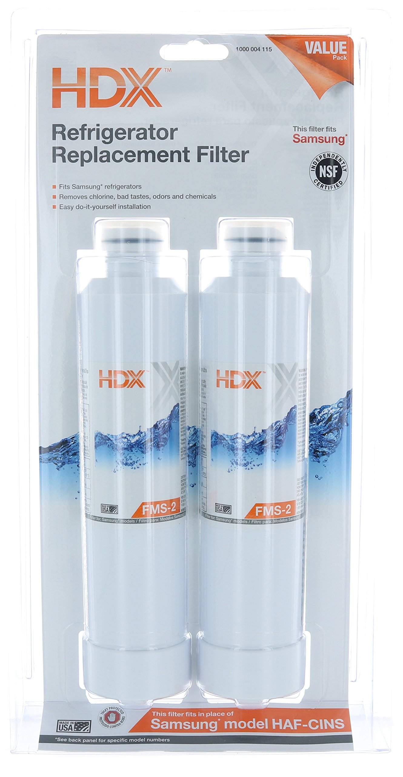 HDX FMS-2 Replacement Water Filter for Samsung Refrigerators - 2 Pack | NSF Certified | Reduces Chlorine & Impurities | Perfect for Clean Drinking Water & Ice Making