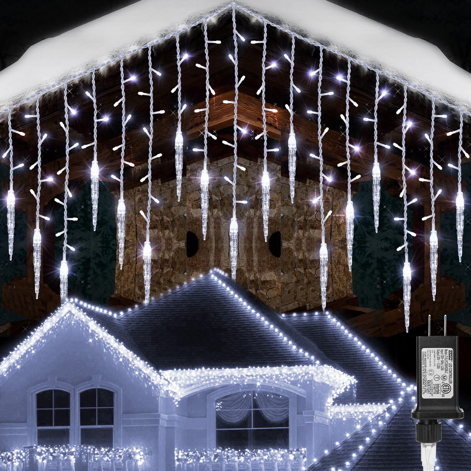 360 LED Icicle Christmas Lights - 29.5ft Connectable String Lights with 60 Drops, 8 Lighting Modes, Waterproof Outdoor/Indoor Fairy Lights for Windows, Christmas Tree, Holiday Party & Home Decor (White)