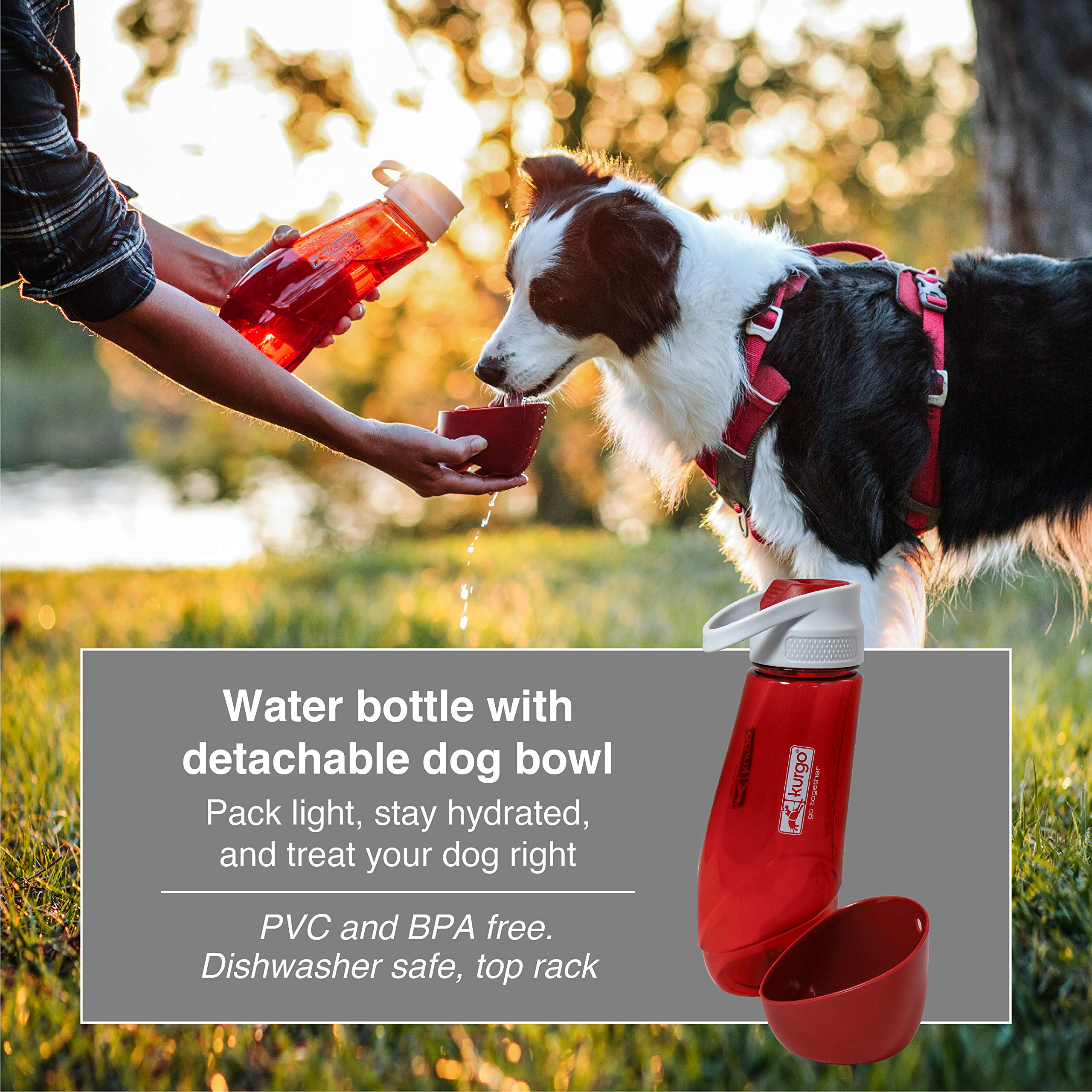 Kurgo 2-in-1 Dog Water Bottle with Bowl - 24oz Portable for Travel & Hiking