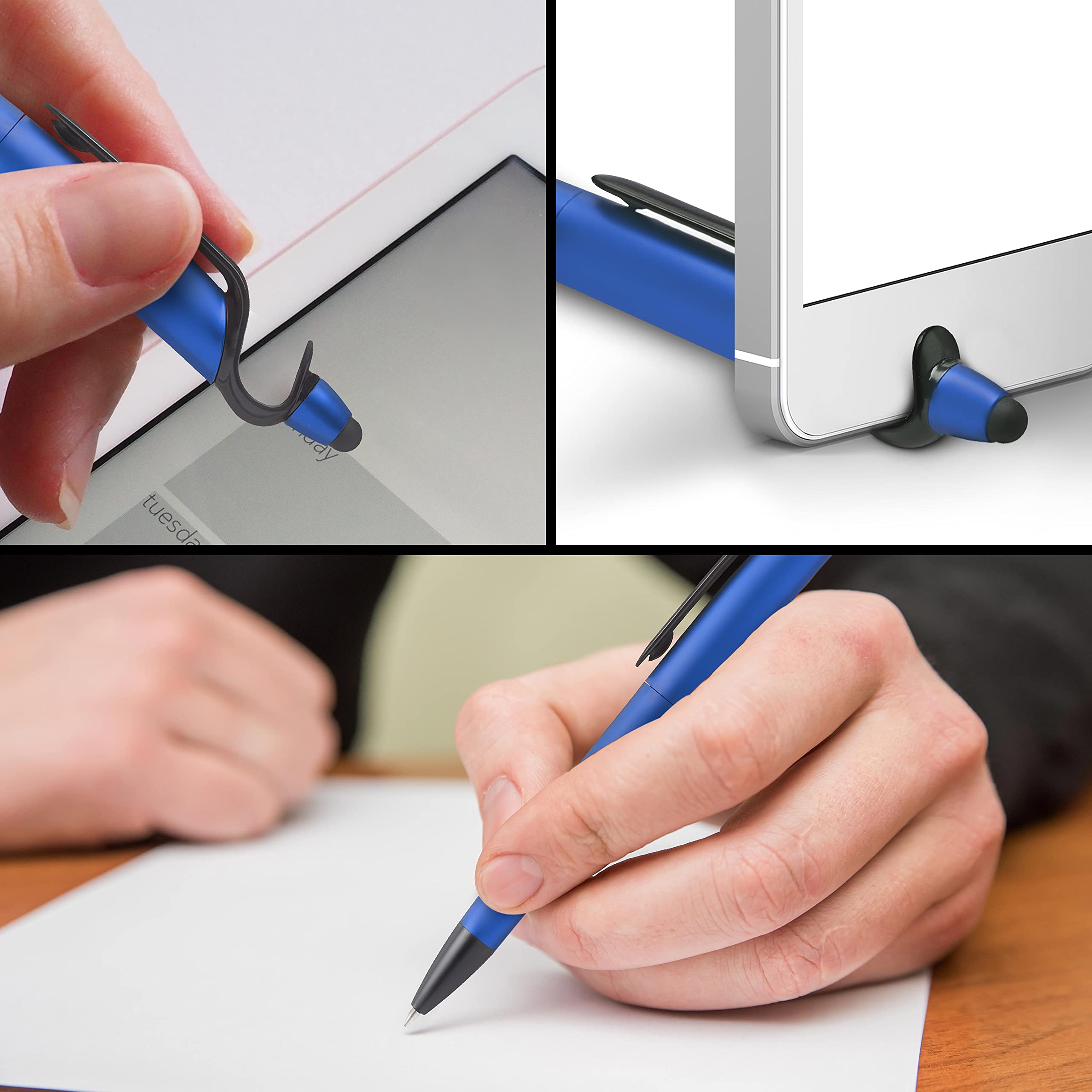 3-in-1 Multi-Function Plastic Pens with Stylus & Phone Stand - 50 Pack Bulk Office Supplies - Custom Text & Logo Printing - Ballpoint Black Ink Pens for Business Promotions, Giveaways & Corporate Events - Perfect for Trade Shows, Conferences & Employee Gifts