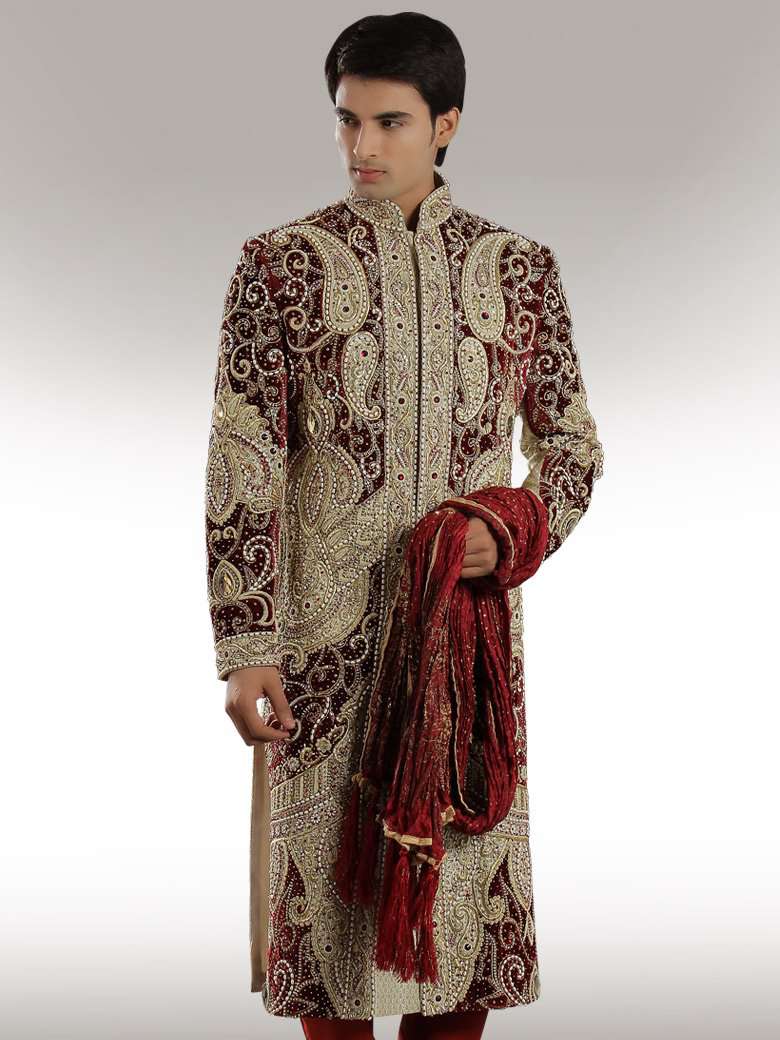 Luxury Velvet Patch Sherwani for Men - Elegant Indian Wedding Attire & Festive Occasion Wear