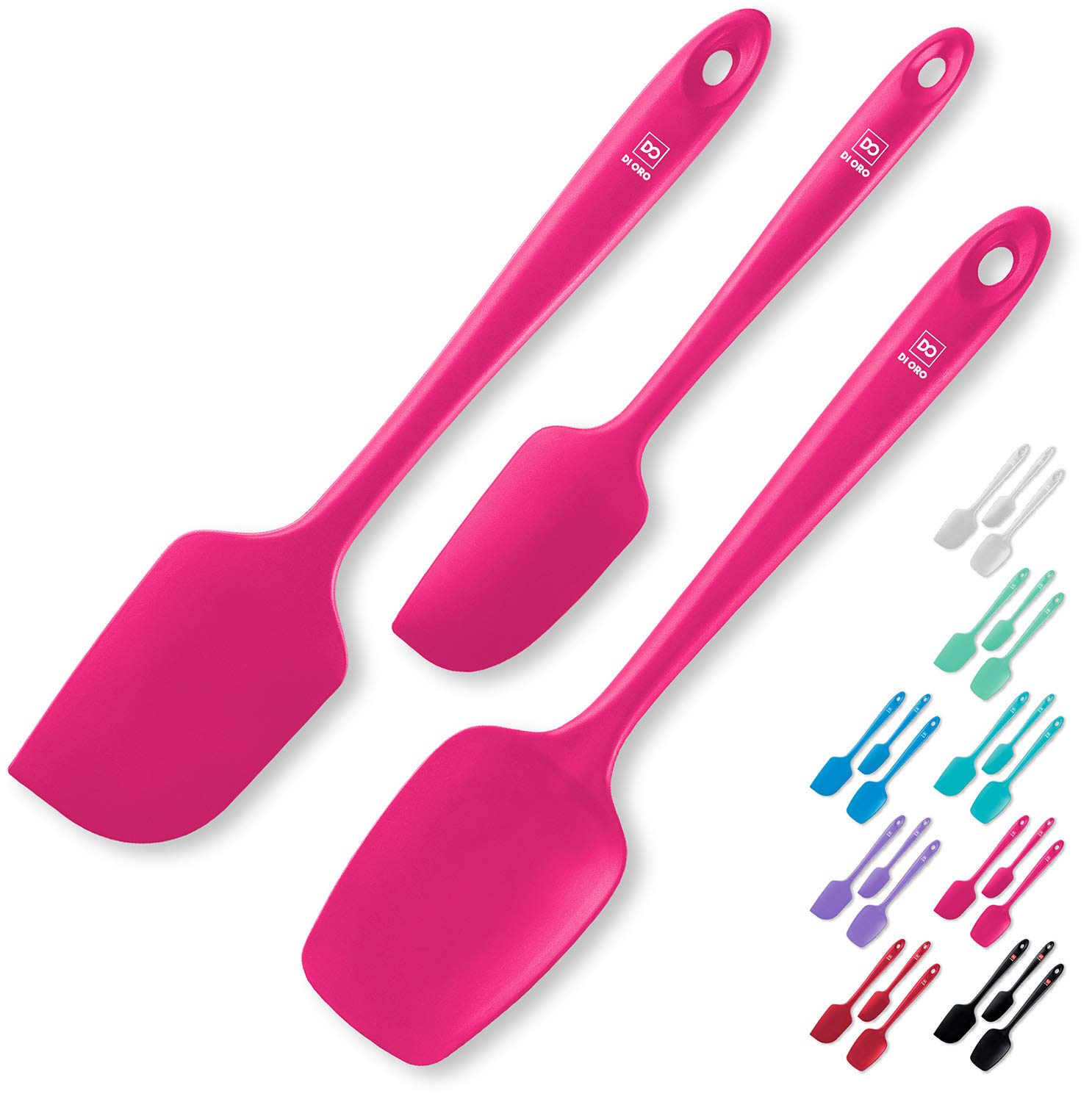 DI ORO Premium Silicone Spatula Set - 3-Piece Heat-Resistant Kitchen Utensils for Baking, Cooking & Mixing - BPA-Free Rubber Spatulas for Nonstick Pans (600°F Safe, Dishwasher Friendly, Magenta) - Perfect for Cake Decorating, Cookie Dough Mixing & Sauce Stirring