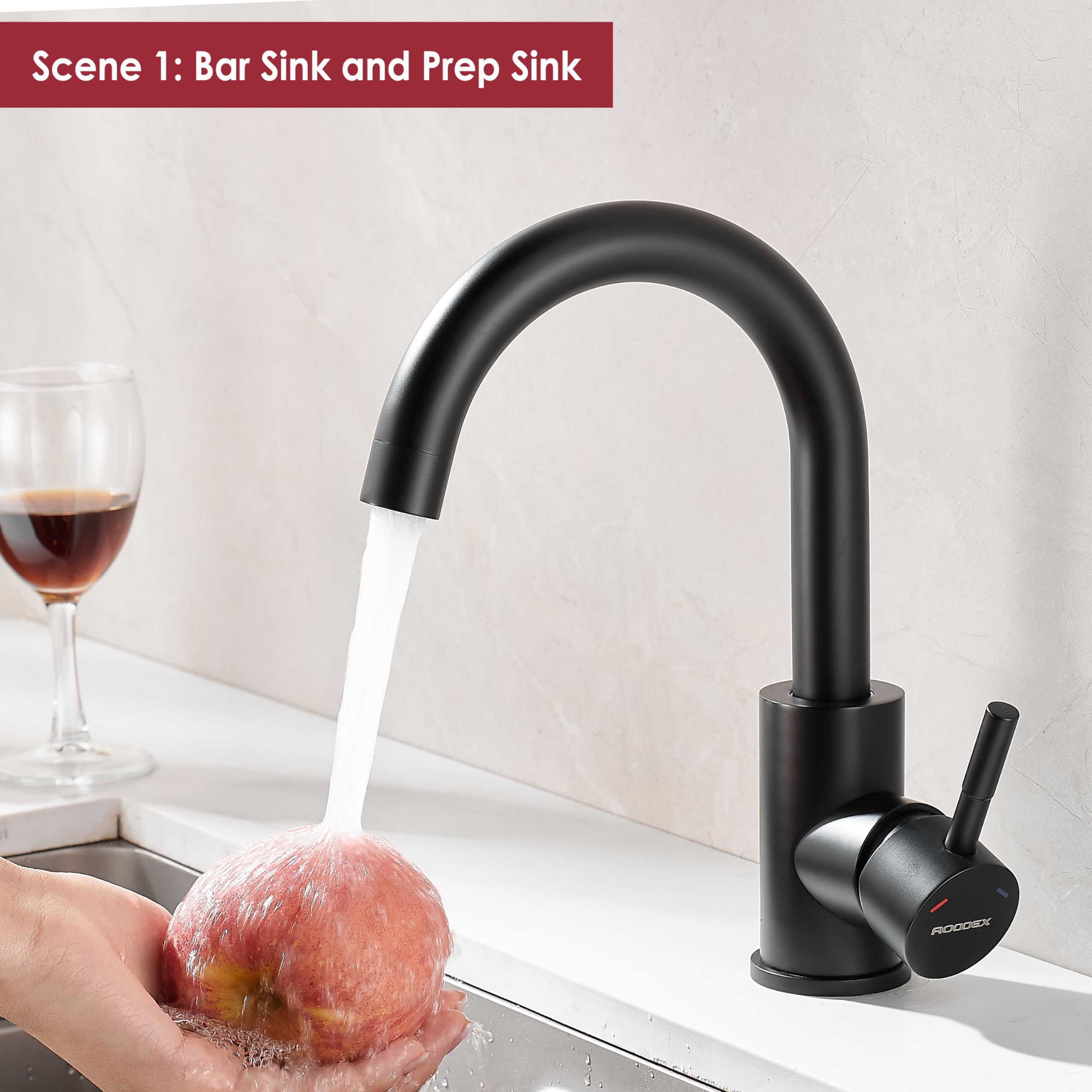 360° Swivel Single Hole Bar Sink Faucet - Stainless Steel Modern Single Handle Kitchen Tap - Matte Black Finish for Bathroom, RV & Small Space Installation