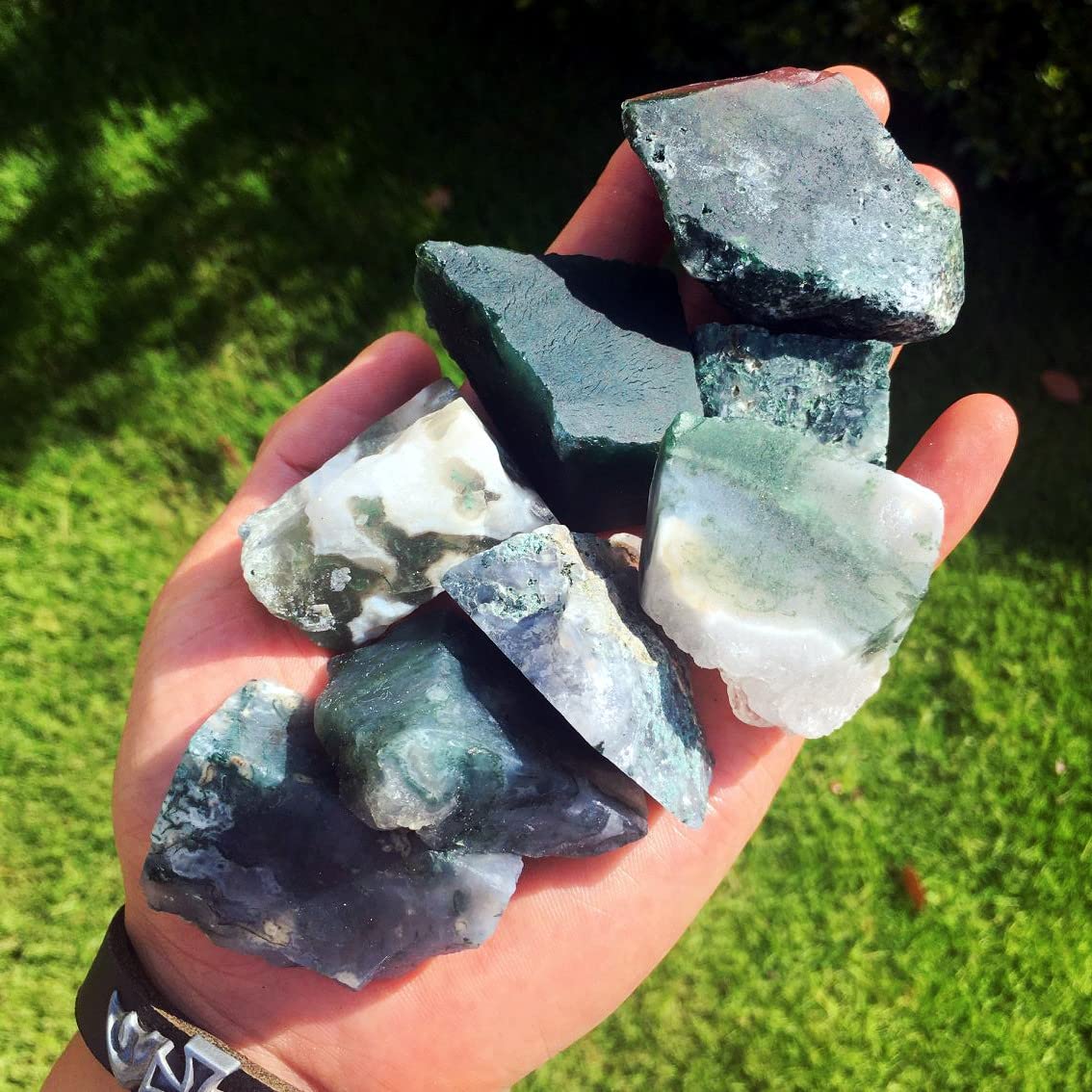 Simurg Raw Moss Agate Stone 1lb - Premium 'A' Grade Rough Crystal Rocks for Lapidary, Cabbing, Tumbling, Cutting & Polishing - Natural Healing Crystals for Reiki, Meditation & Home Decor