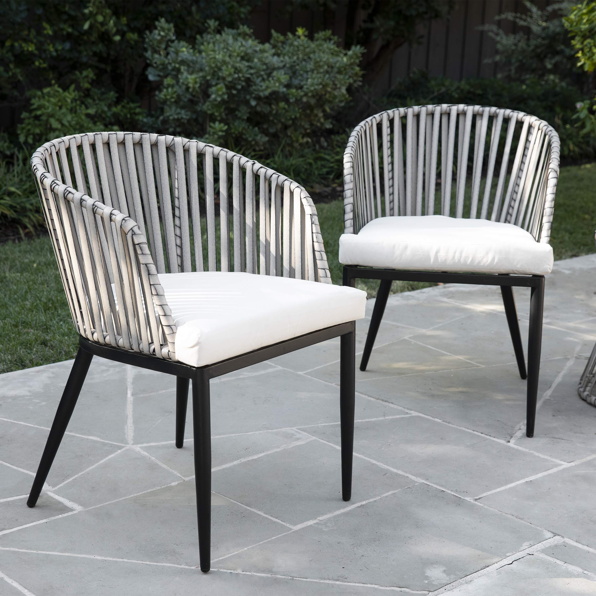 SEI Furniture Melilani Outdoor Patio Chairs Set of 2 - Waterproof Wicker Rattan Lounge Chairs with Cushions, Black & White - Perfect for Backyard, Poolside, Garden, and Deck Relaxation