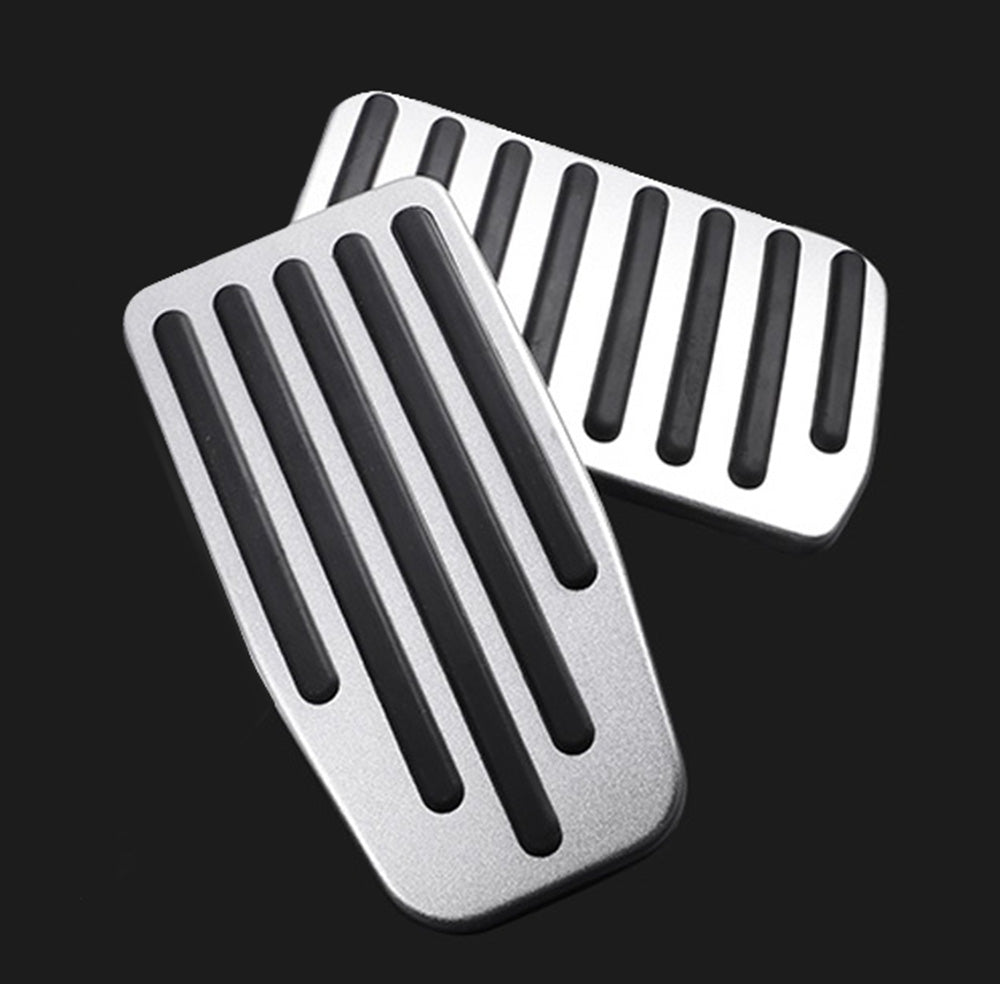 2-Piece Silver Aluminum Foot Pedal Covers for 2017+ Tesla Model 3 - Track Design Style - Upgrade Interior & Enhance Driving Experience
