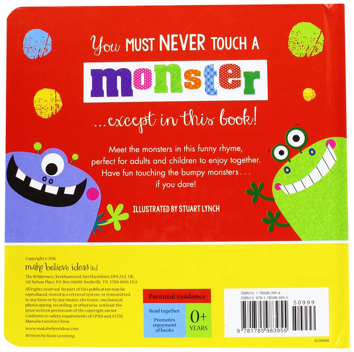 Touch and Feel Book: Never Touch a Monster - Interactive Sensory Board Book for Toddlers & Kids | Fun Early Learning & Bedtime Story | Perfect for Preschool Education & Parent-Child Bonding