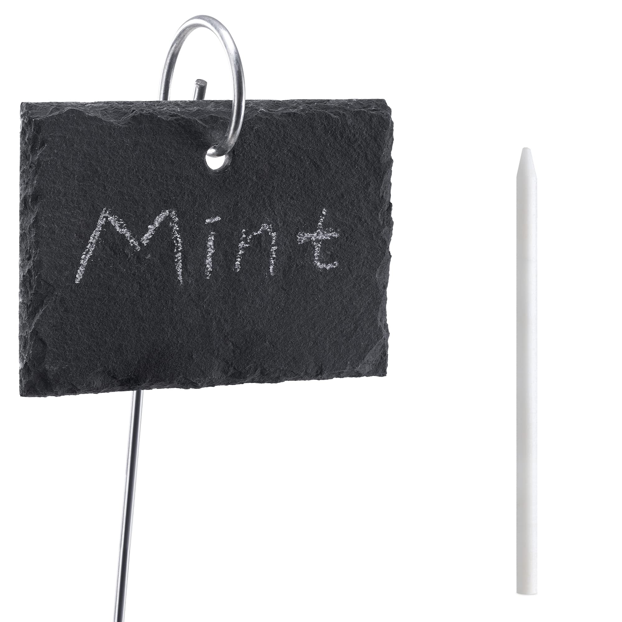 Navaris 10-Piece Slate Garden Markers with Chalk Pencils - Plant Labels for Herbs, Vegetables & Outdoor Gardening