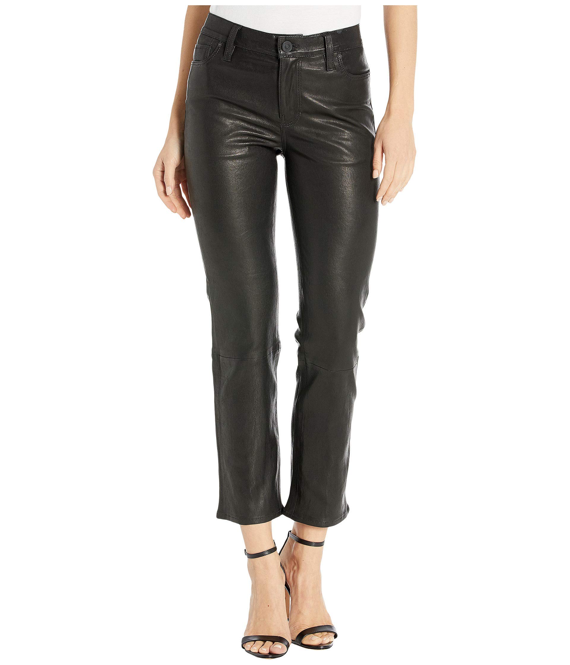 HUDSON Jeans Nico Leather Mid-Rise Straight Leg Women's Pants - Black | Premium Genuine Leather Denim for Casual Wear & Night Out