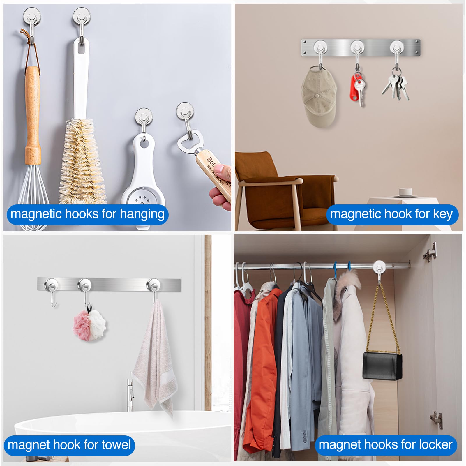 LOVIMAG Magnetic Hooks 6-Pack - Heavy Duty for Garage, Fridge & Travel