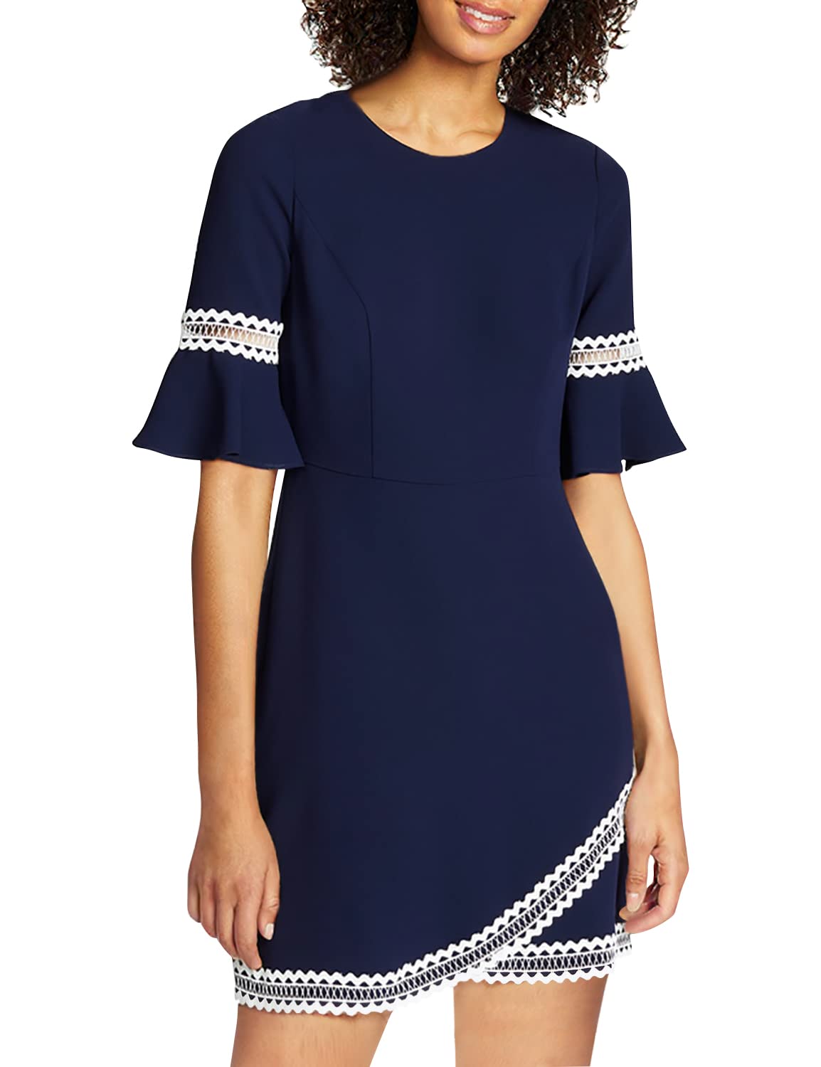 Shoshanna Women's Val A-Line Floral Print Three Quarter Sleeve Dress for Office Work & Cocktail Parties | Elegant Midi Dress with Belt for Spring Summer Occasions
