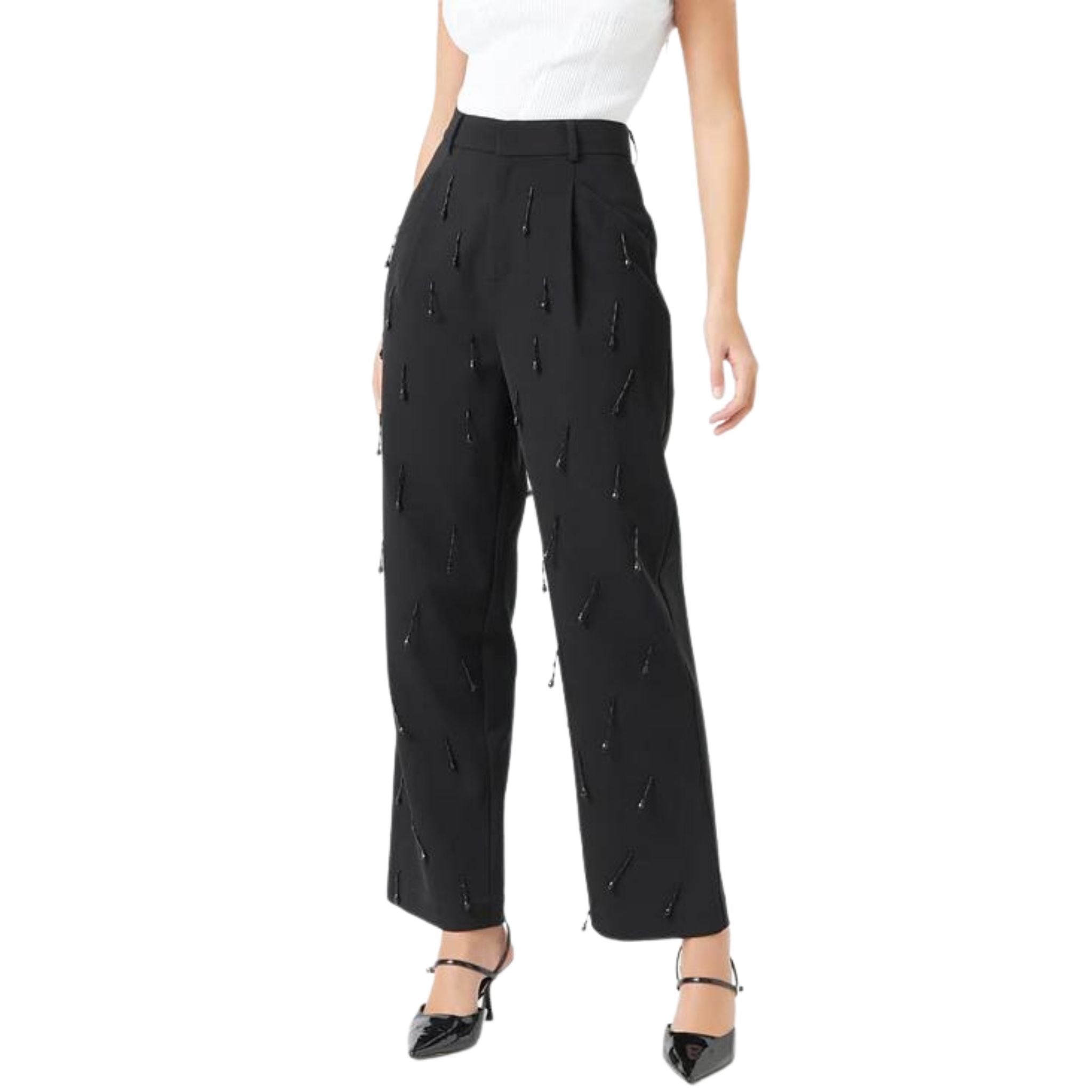Endless Rose Beaded Pants for Women - High Waisted Floral Embroidered Wide Leg Palazzo Pants | Boho Chic Summer Beachwear & Party Outfits