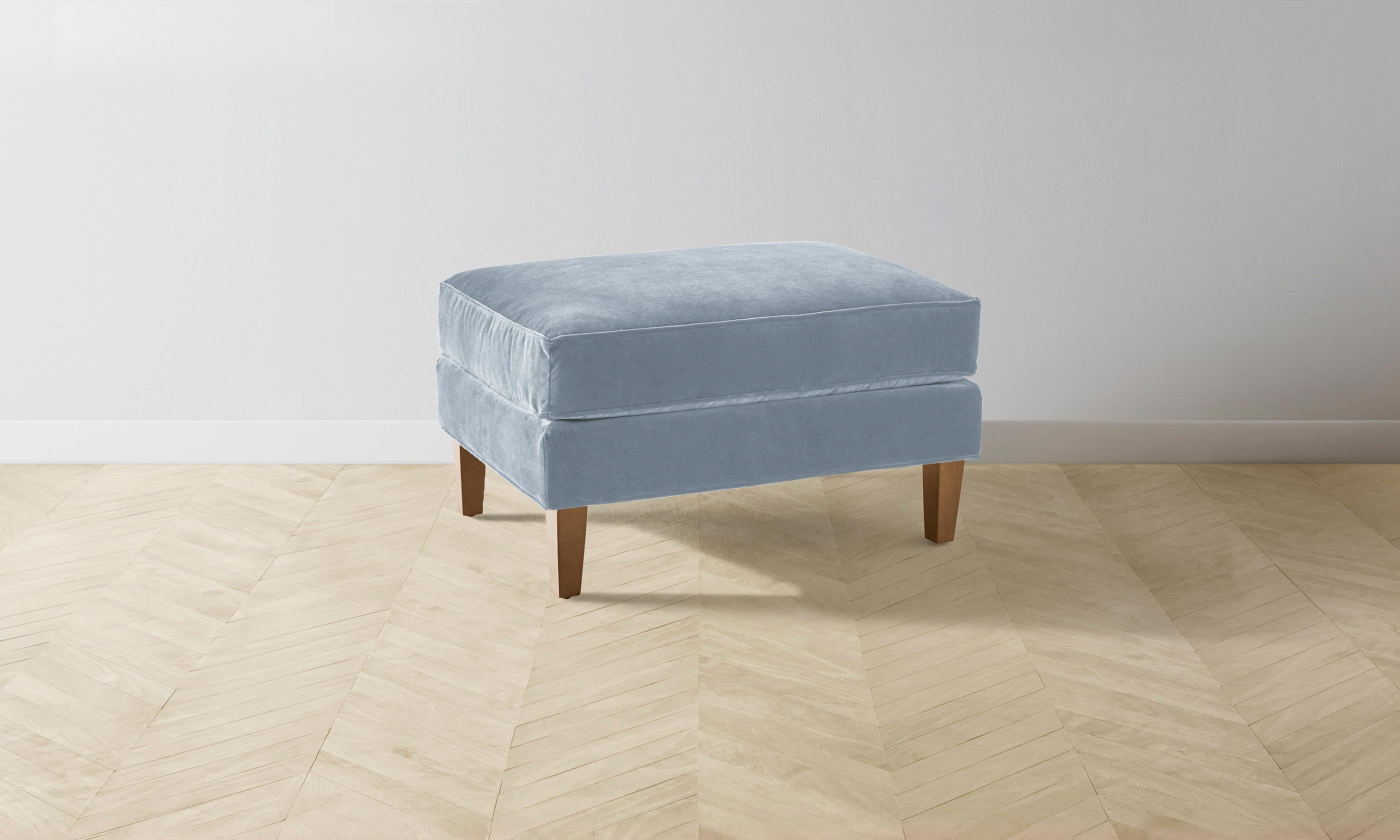 Premium Crosby Ottoman with Performance Velvet Sky Fabric - Stylish Living Room Footrest & Extra Seating for Home Decor