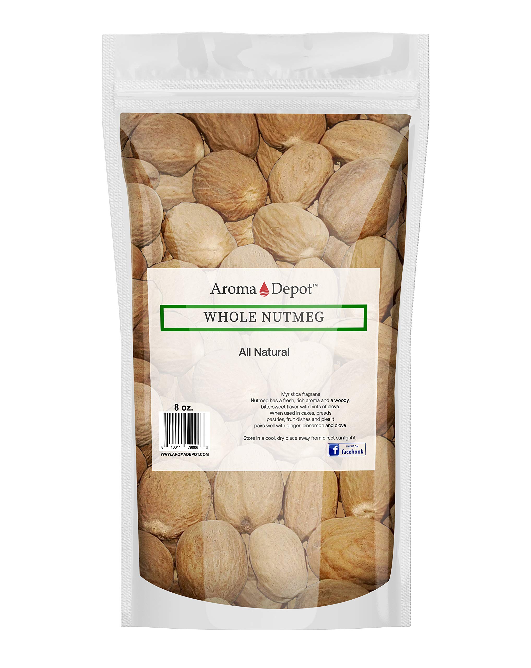 100% Natural Premium Whole Nutmeg Seasoning Spice - Kosher, Non-GMO, 8 oz | Perfect for Baking, Cooking & Holiday Recipes