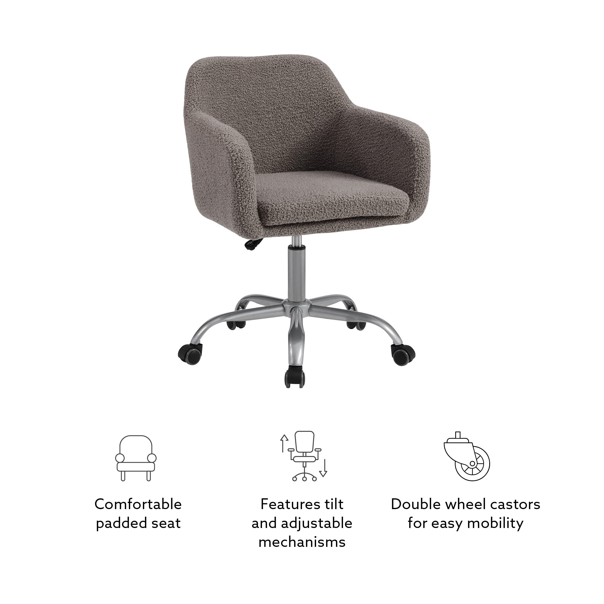 Linon Grey Upholstered Adjustable Brooklyn Office Chair - Ergonomic Desk Chair with Lumbar Support for Home & Office Workspace, Gaming, and Study