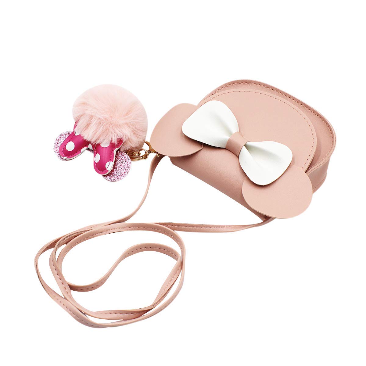 Cute Pink Mini Crossbody Purse for Toddler Girls - Small Wallet with Mouse Ears, Bowknot & Pompom Keychain - Perfect for Disney Trips, Birthday Gifts & Daily Use