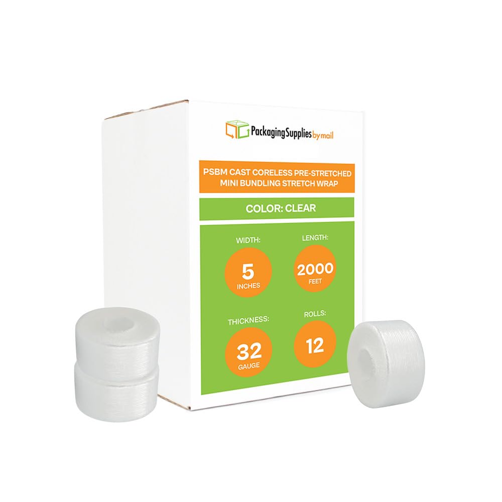 PSBM Coreless Mini Stretch Wrap with Plastic Handle - 12 Pack, 5