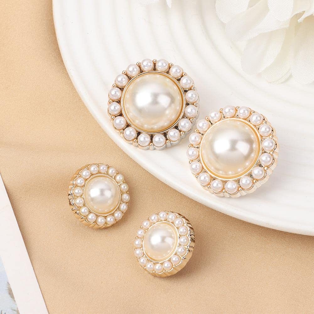 20Pcs Gold Alloy Pearl Buttons for DIY Sewing, Clothing, and Needlework - 0.78 Inch Decorative Handmade Accessories - Perfect for Dresses, Jackets, and Craft Projects