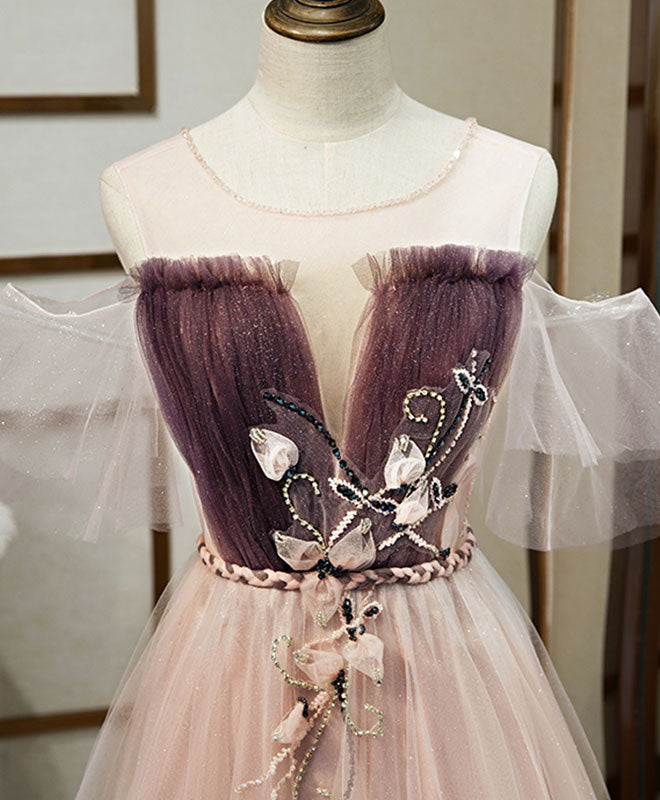 Elegant Tulle Round Neck Lace Long Prom Dress for Women - Perfect for Evening Gala, Wedding Guest, and Formal Occasions