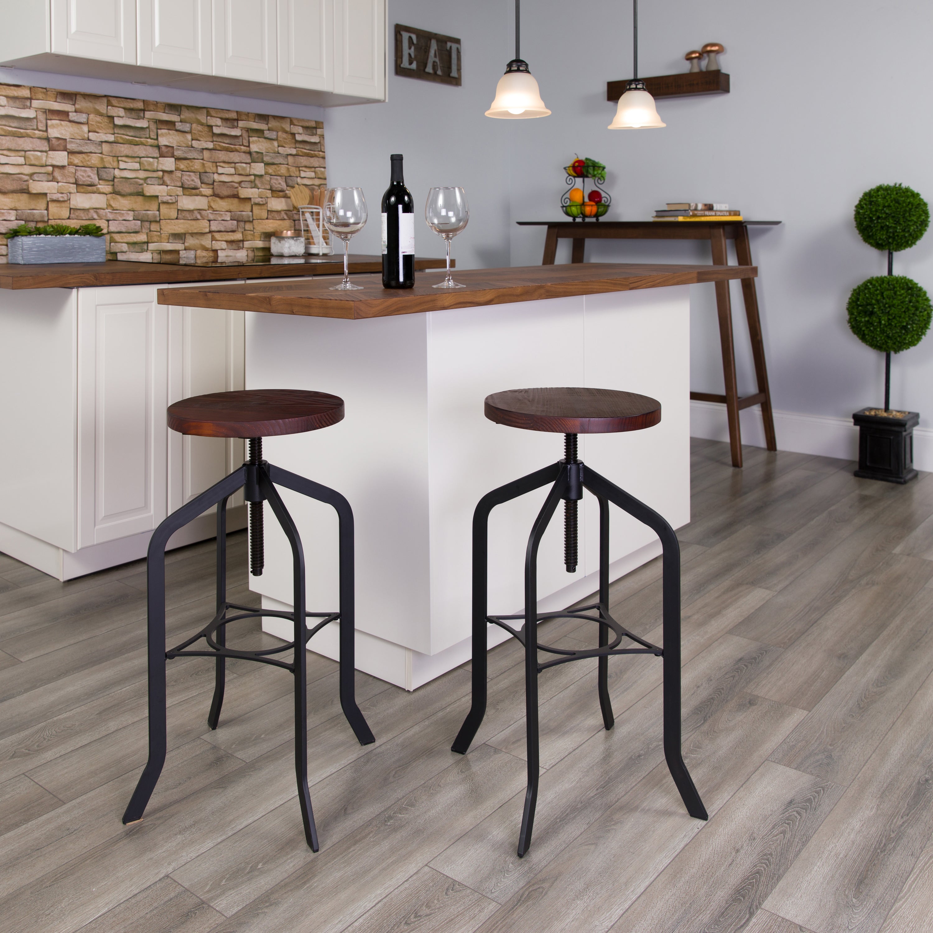 Adjustable Wood Seat FLASH 30 Bar Stool - Kitchen Island, Breakfast Nook & Home Bar Counter Height Stool for Dining & Decor
