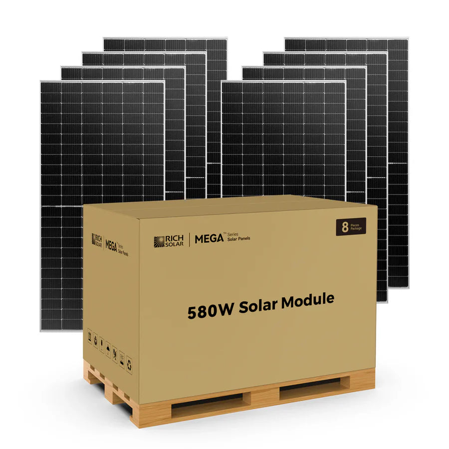 Rich Solar MEGA 580 Watt Bifacial Solar Panel - High Efficiency Monocrystalline PV Module for Home, RV & Off-Grid Power - Perfect for Residential, Commercial and Outdoor Energy Solutions