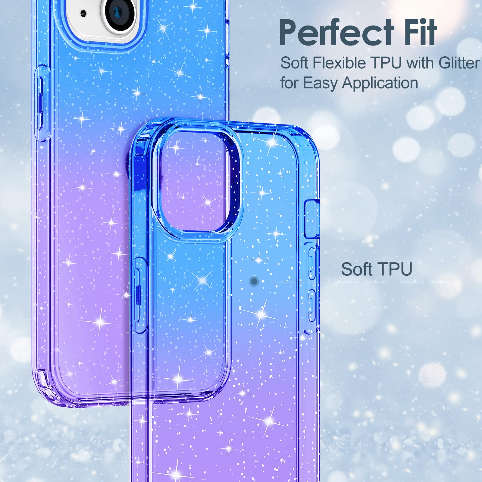 Hython Glitter Case for iPhone 13 - Sparkly Clear TPU Protective Cover with Anti-Scratch & Shockproof Design | Slim Fit Cute Phone Case for Women & Girls (Blue/Purple Glitter) | Perfect for Everyday Use, Parties & Gifting
