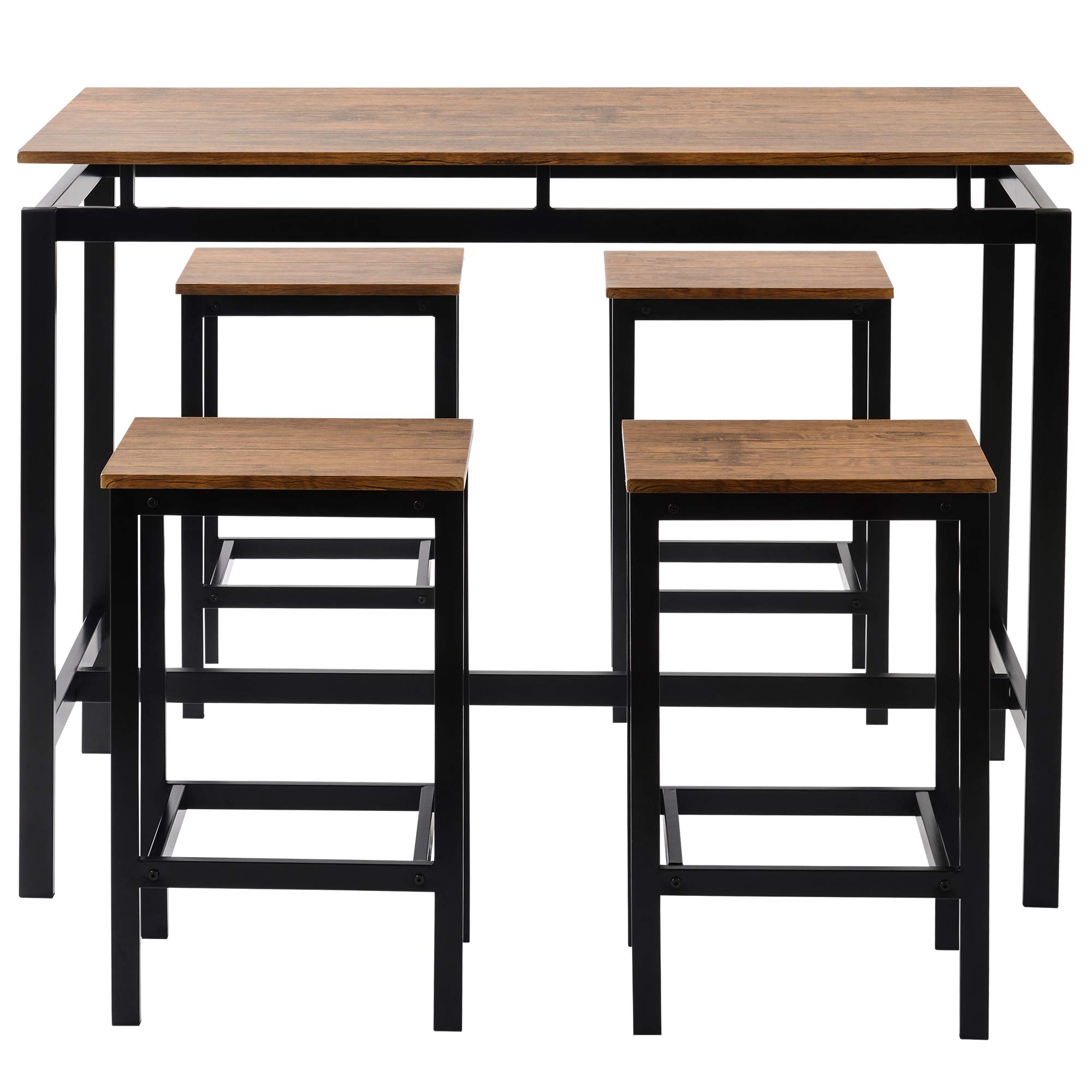 Modern 5-Piece Kitchen Counter Height Dining Table Set with 4 Stools - Wooden Pub Table & Chairs for Small Spaces (Brown) | Perfect for Breakfast Nooks, Small Apartments & Cozy Dining Areas
