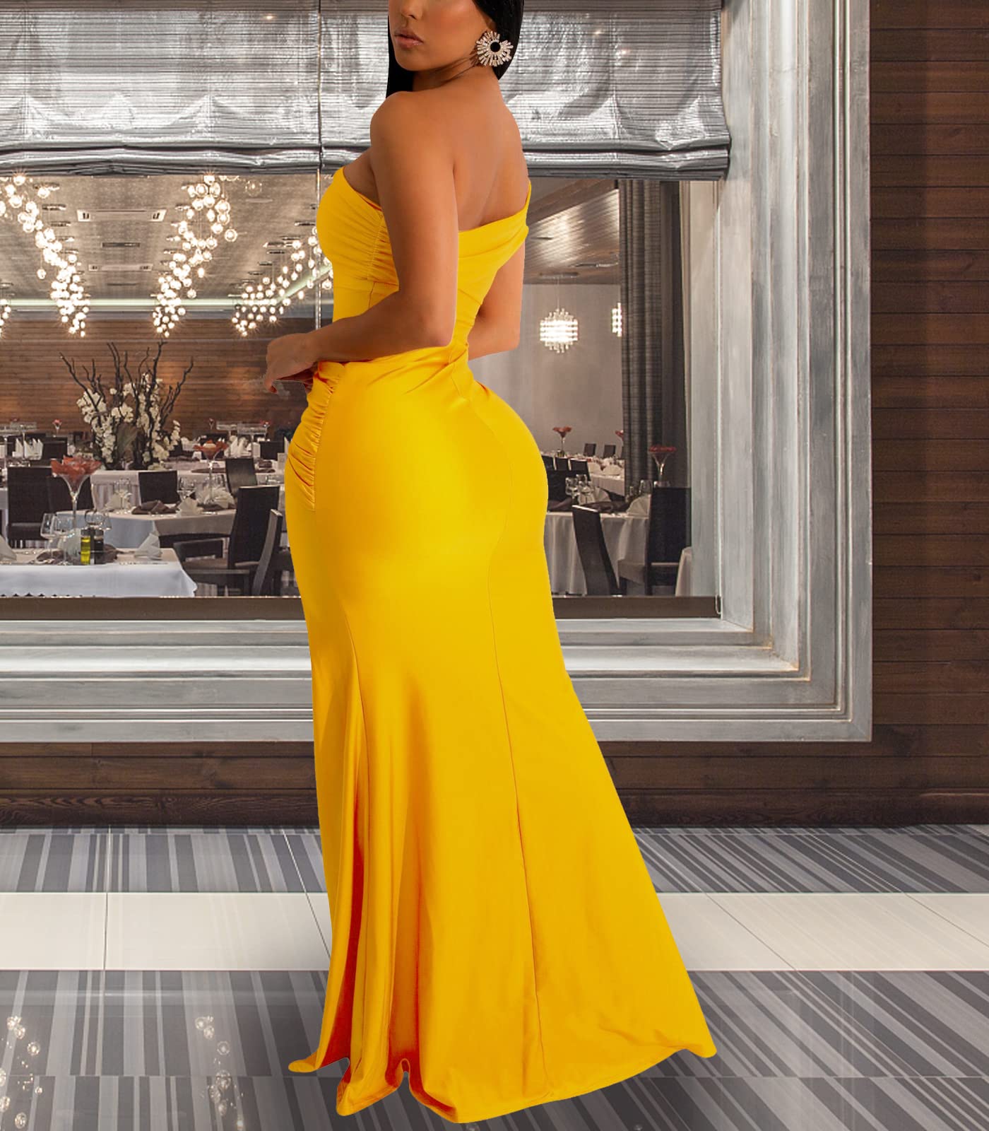 Elegant Women's Formal Long Sleeve Evening Dress - One Shoulder Sexy Cocktail Gown with High Split for Party, Prom, Wedding & Special Occasions