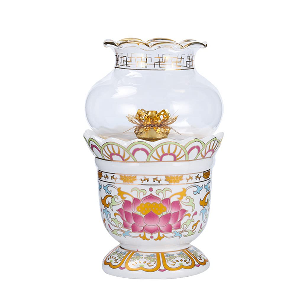 Ceramic Lotus Ghee Lamp Holder - Tibetan Style Butter Lamp for Tea Lights, Buddhist Altar Supplies, Meditation & Prayer Candlestick - Perfect for Home Shrine, Yoga Studio & Spiritual Practices