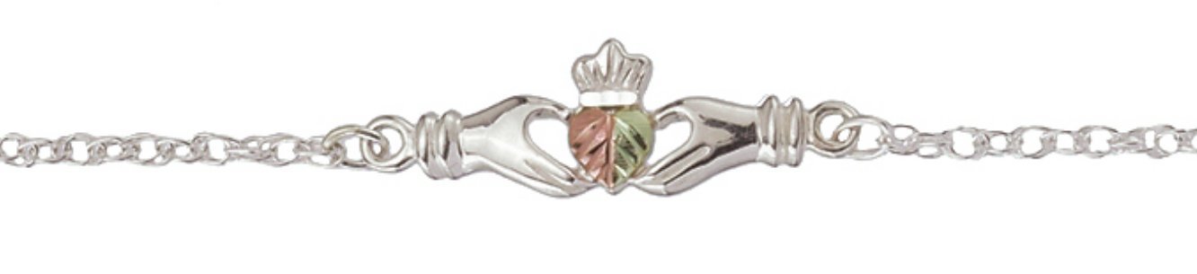 Sterling Silver Claddagh Ankle Bracelet with 12k Green Gold & Rose Gold Accents | Irish Celtic Jewelry for Women | Perfect for Weddings, Anniversaries & Everyday Wear