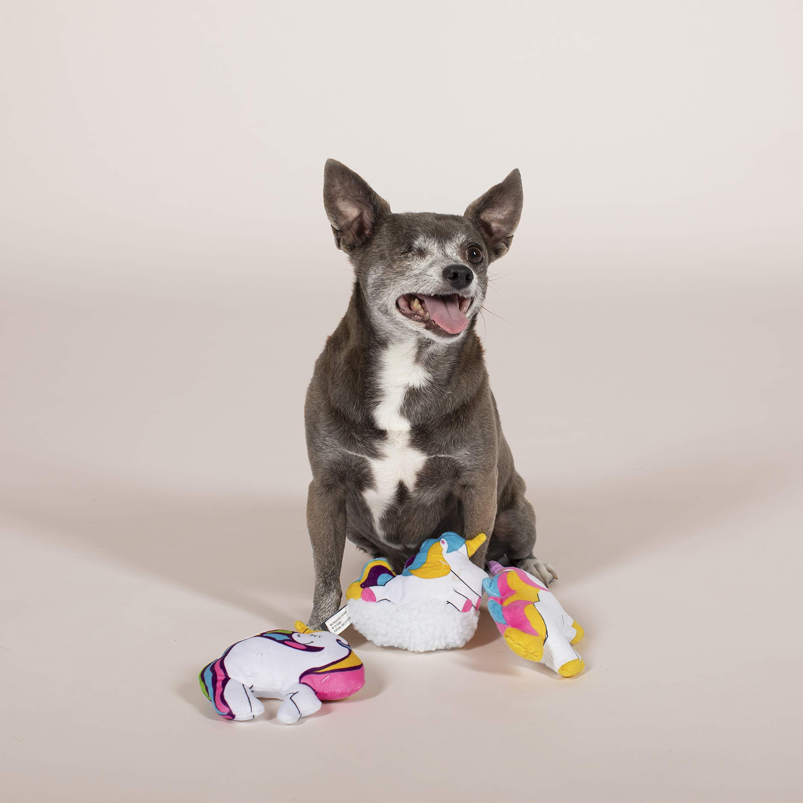 FRINGE STUDIO Small Dog Chew Toy Set - 3 Piece Unicorn Plush Toys for Puppies & Teething Dogs | Fun Interactive Playtime & Cute Gift for Pet Lovers