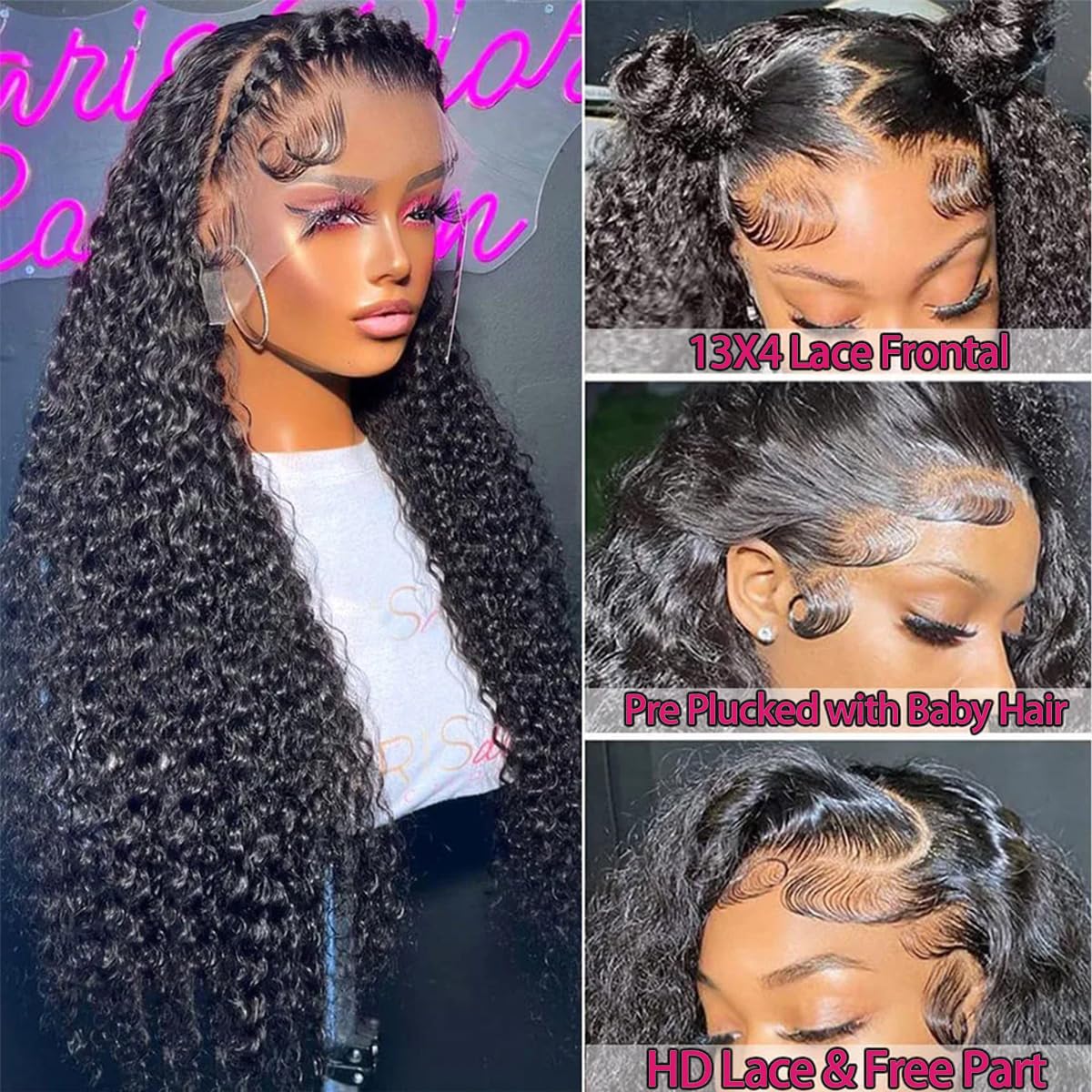 13x4 HD Transparent Glueless Lace Front Wig - 180% Density Water Wave Human Hair Wig with Baby Hair | Pre-Plucked Natural Black Wet & Wavy Lace Frontal Wig for Women (30 Inch) - Perfect for Daily Wear, Parties, Cosplay & Protective Styling