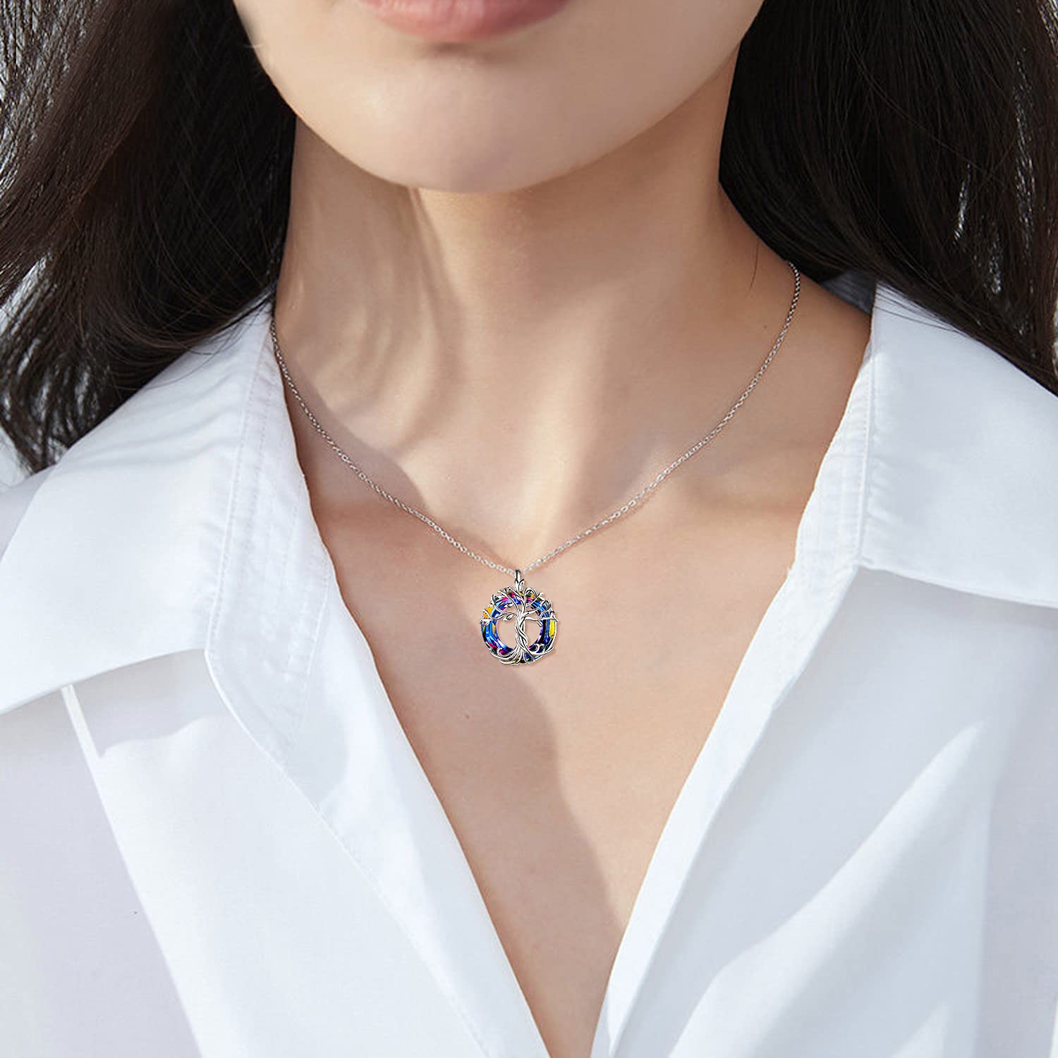 TOUPOP 925 Sterling Silver Tree of Life Necklace for Women - Austrian Crystal Family Jewelry - Elegant Gift for Mom, Mother's Day, Birthday - Perfect for Weddings, Anniversaries & Special Occasions