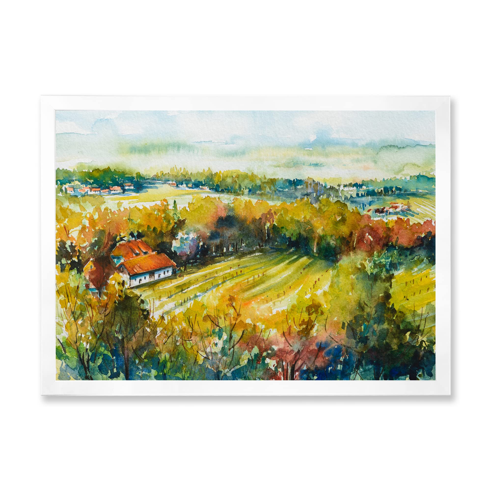 Rustic Autumn Landscape Framed Wall Art - Country Farmhouse Decor for Living Room, Bedroom & Office