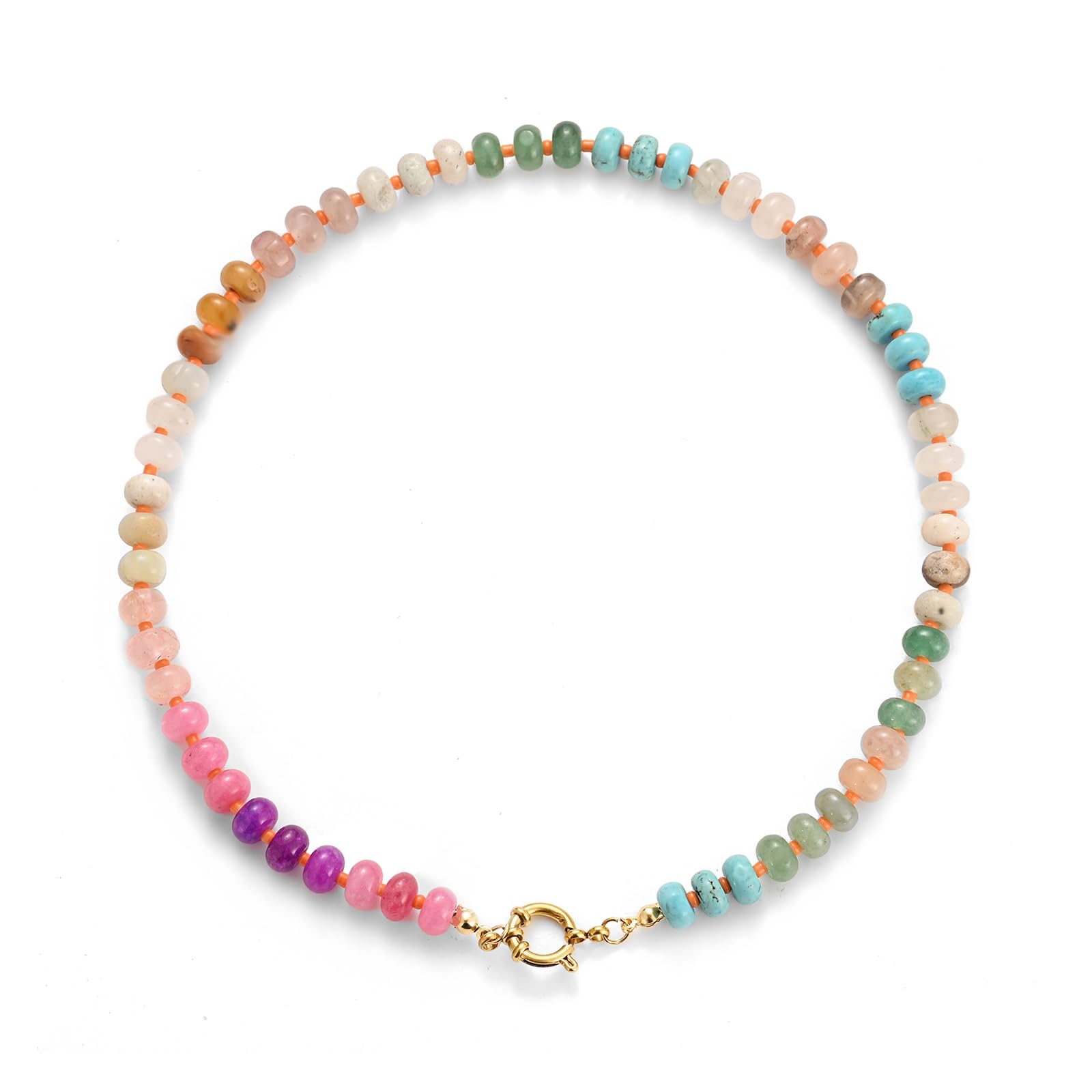 Natural Stone Beaded Necklace for Women - Boho Rainbow Charm Jewelry with Colorful Beads, Surfer Choker Necklace | Perfect Gift for Beach Lovers, Festival Goers & Boho Fashion Enthusiasts