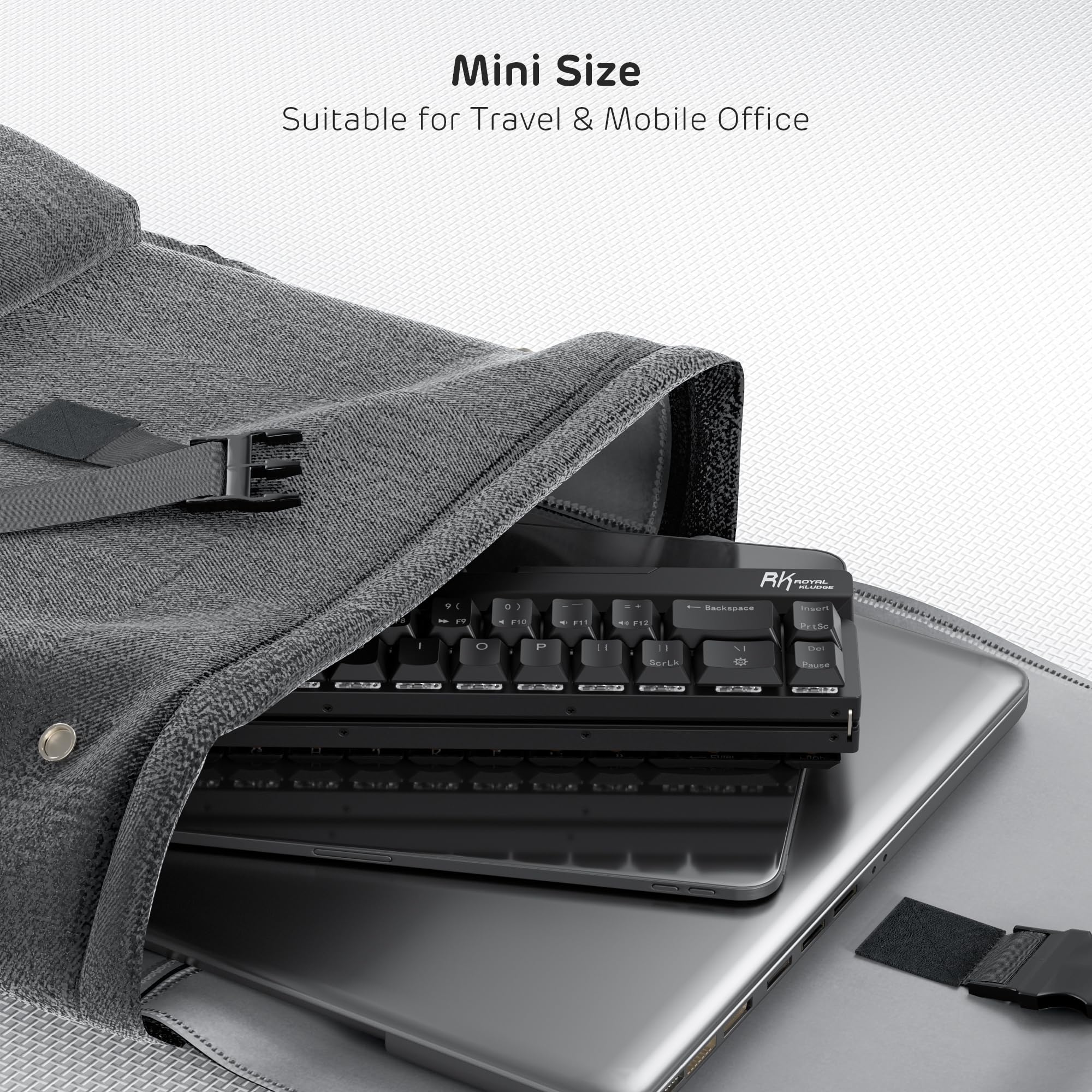 RK ROYAL KLUDGE F68 60% Foldable Wireless Mechanical Keyboard - Low Profile Aluminum Body with Built-in Stand, White Backlit, 68 Keys, Tactile Brown Switch - Perfect for Office, Gaming & Travel