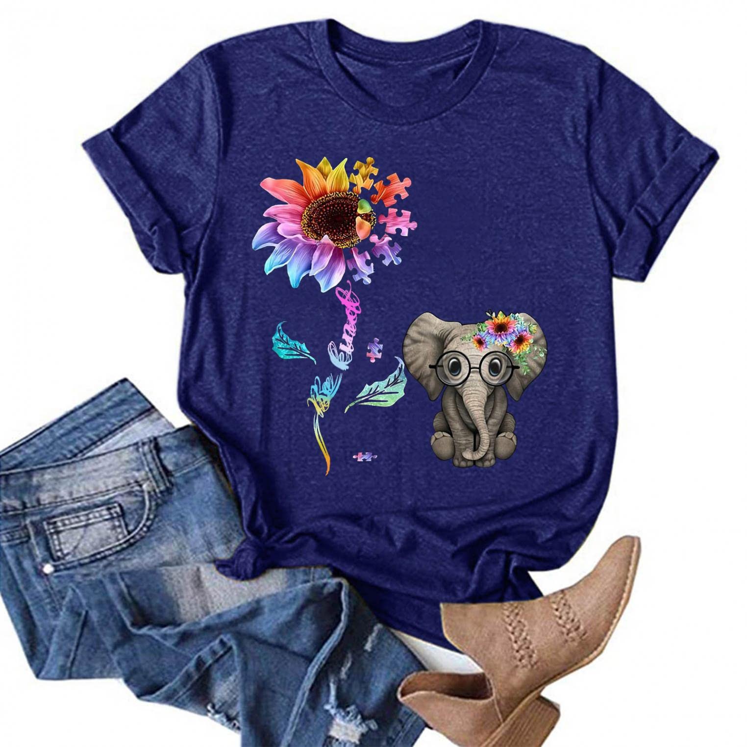 Women's Summer Tops - Loose Fit Graphic T-Shirts with Sunflower Print, Short Sleeve Blouses for Casual Wear, Beach Outings & Summer Vacation Outfits