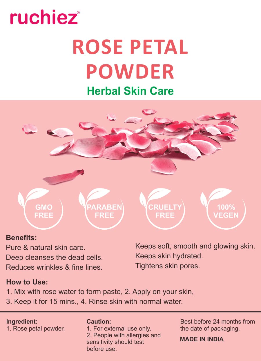 Organic Rose Petal Face Pack Powder for Glowing Skin - 100g | Natural Facial Treatment for Hydration & Brightening | Perfect for Spa Day & Self-Care Routine